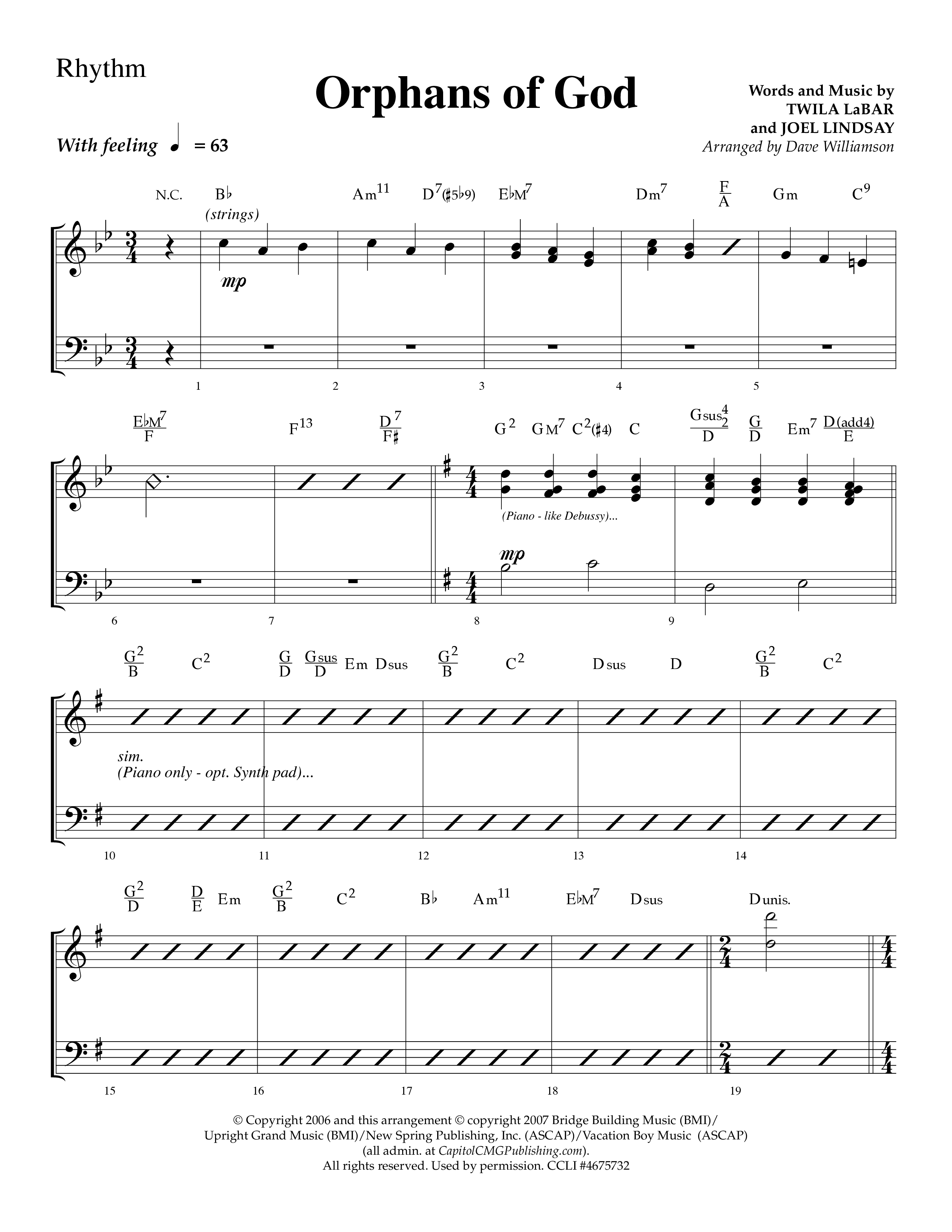 Orphans Of God (Choral Anthem SATB) Lead Melody & Rhythm (Lifeway Choral / Arr. Dave Williamson)