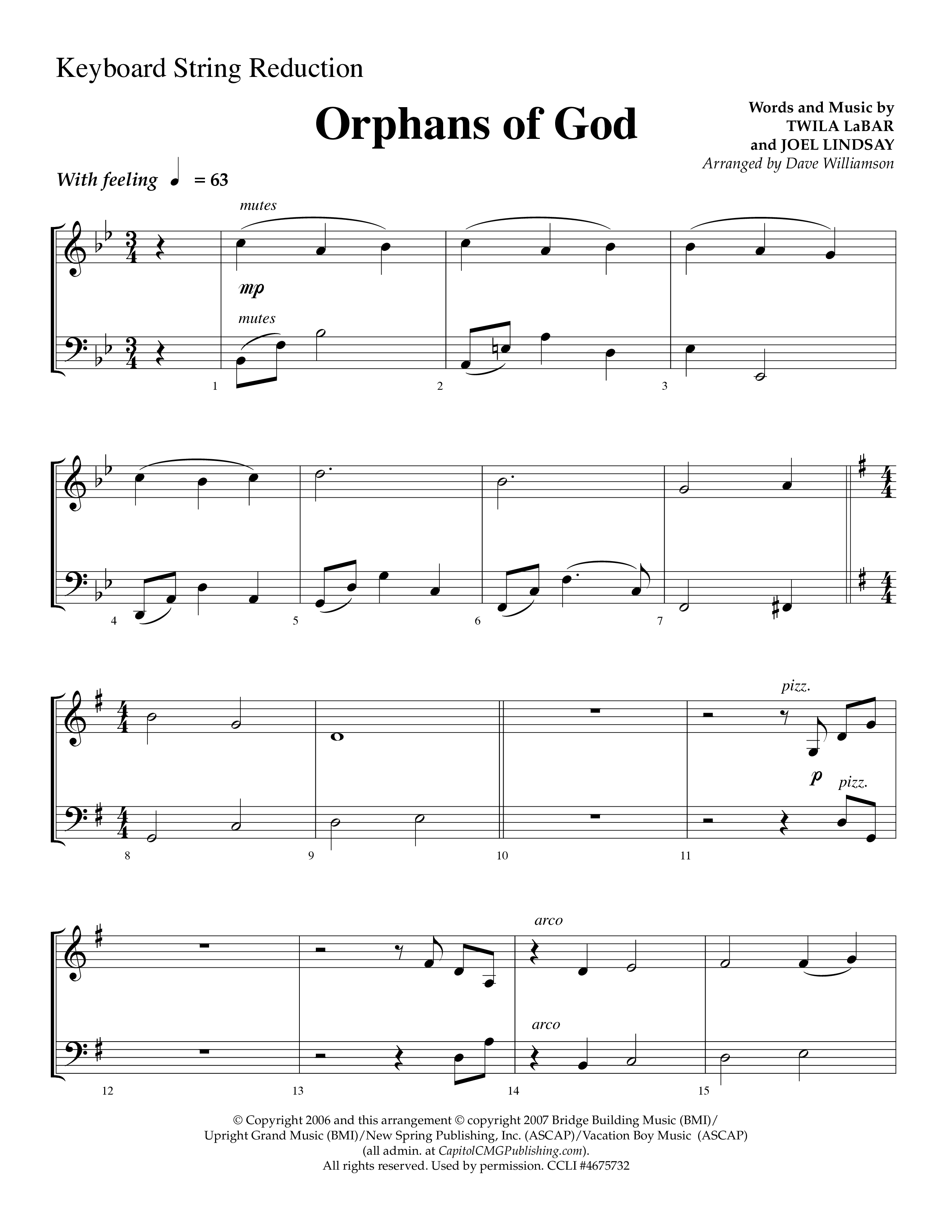 Orphans Of God (Choral Anthem SATB) String Reduction (Lifeway Choral / Arr. Dave Williamson)