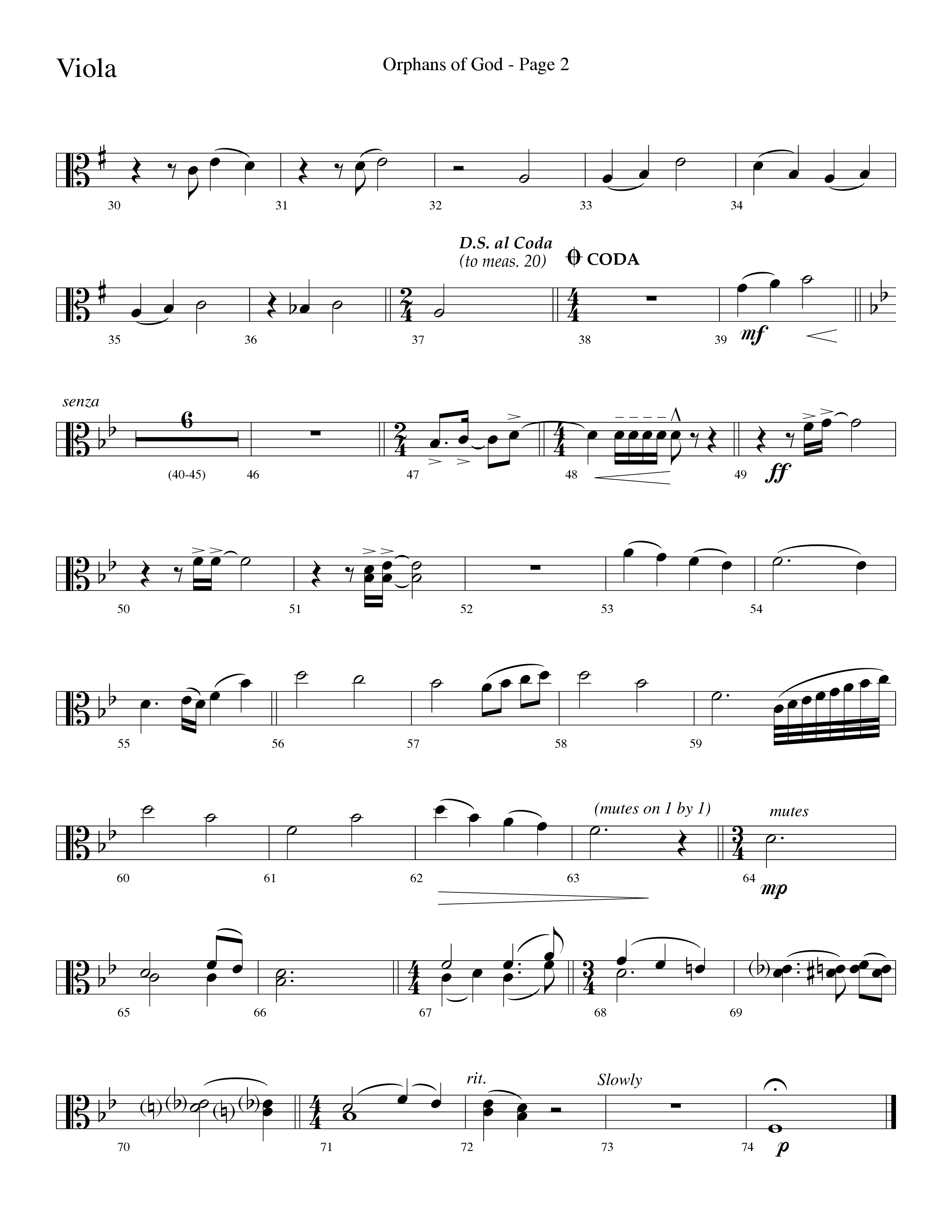 Orphans Of God (Choral Anthem SATB) Viola (Lifeway Choral / Arr. Dave Williamson)