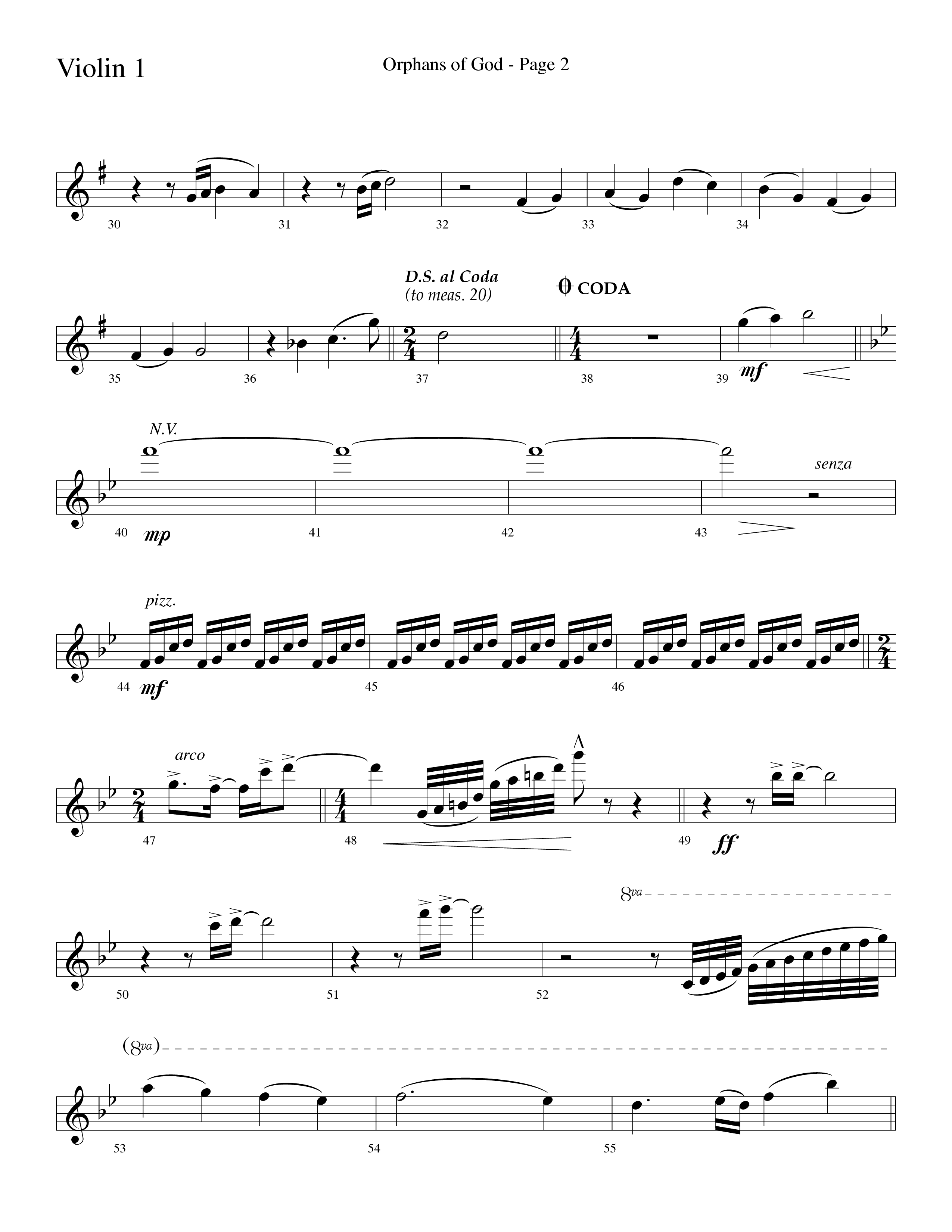 Orphans Of God (Choral Anthem SATB) Violin 1 (Lifeway Choral / Arr. Dave Williamson)