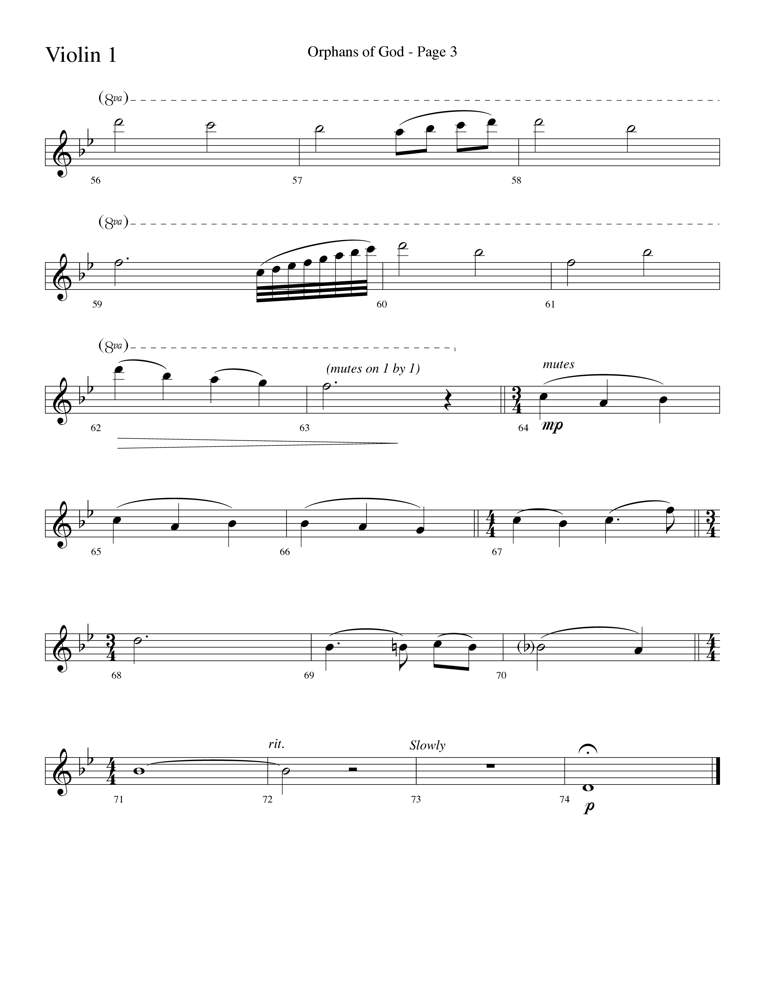 Orphans Of God (Choral Anthem SATB) Violin 1 (Lifeway Choral / Arr. Dave Williamson)