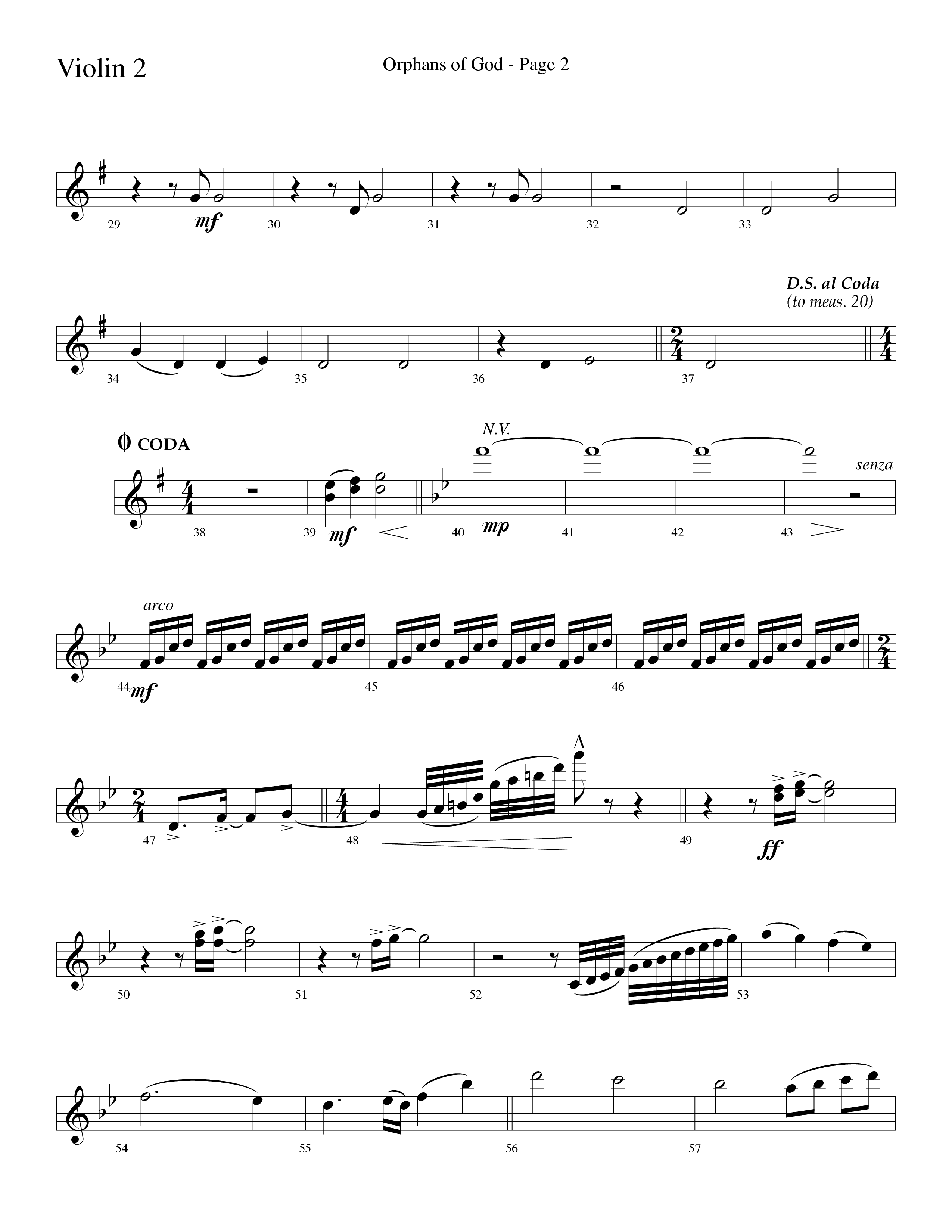 Orphans Of God (Choral Anthem SATB) Violin 2 (Lifeway Choral / Arr. Dave Williamson)