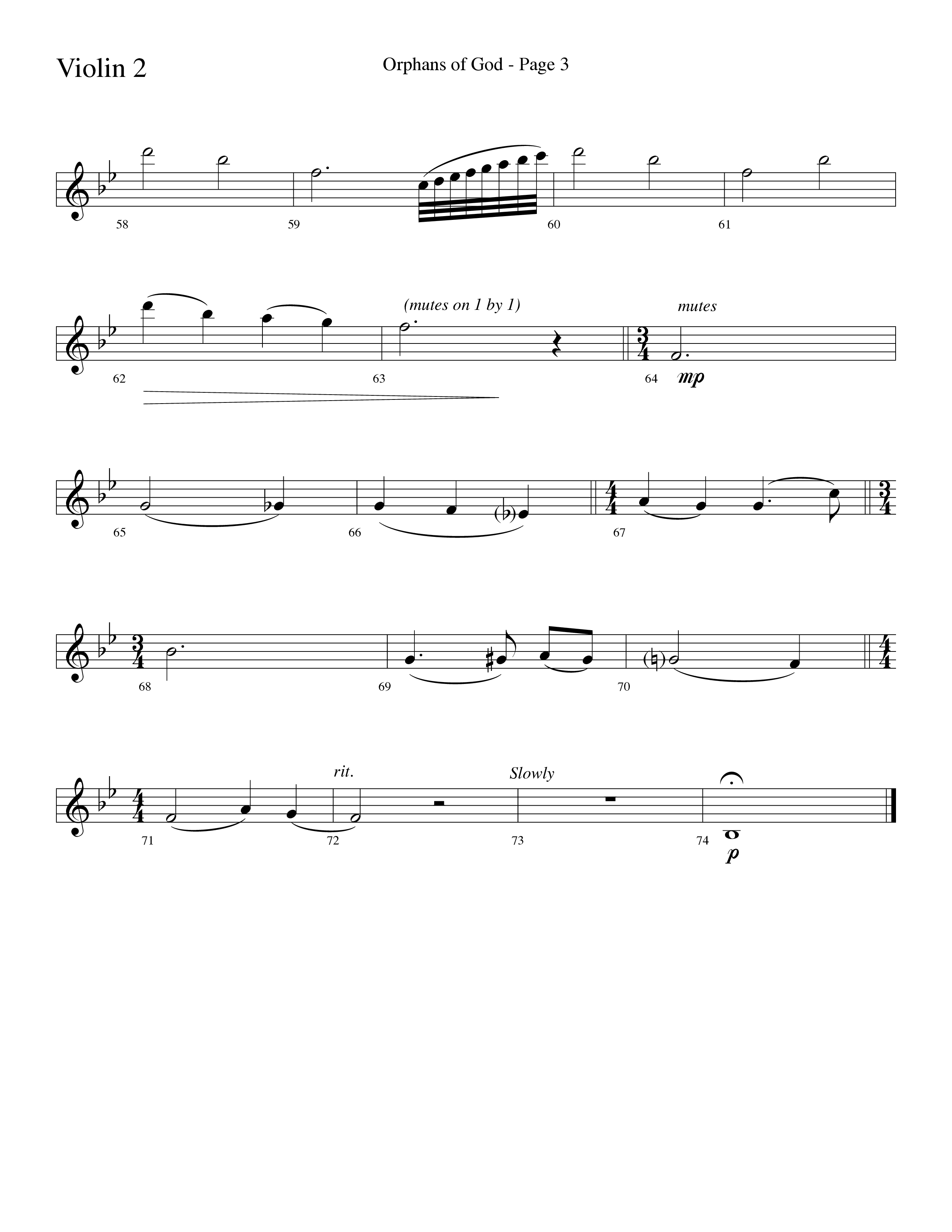Orphans Of God (Choral Anthem SATB) Violin 2 (Lifeway Choral / Arr. Dave Williamson)
