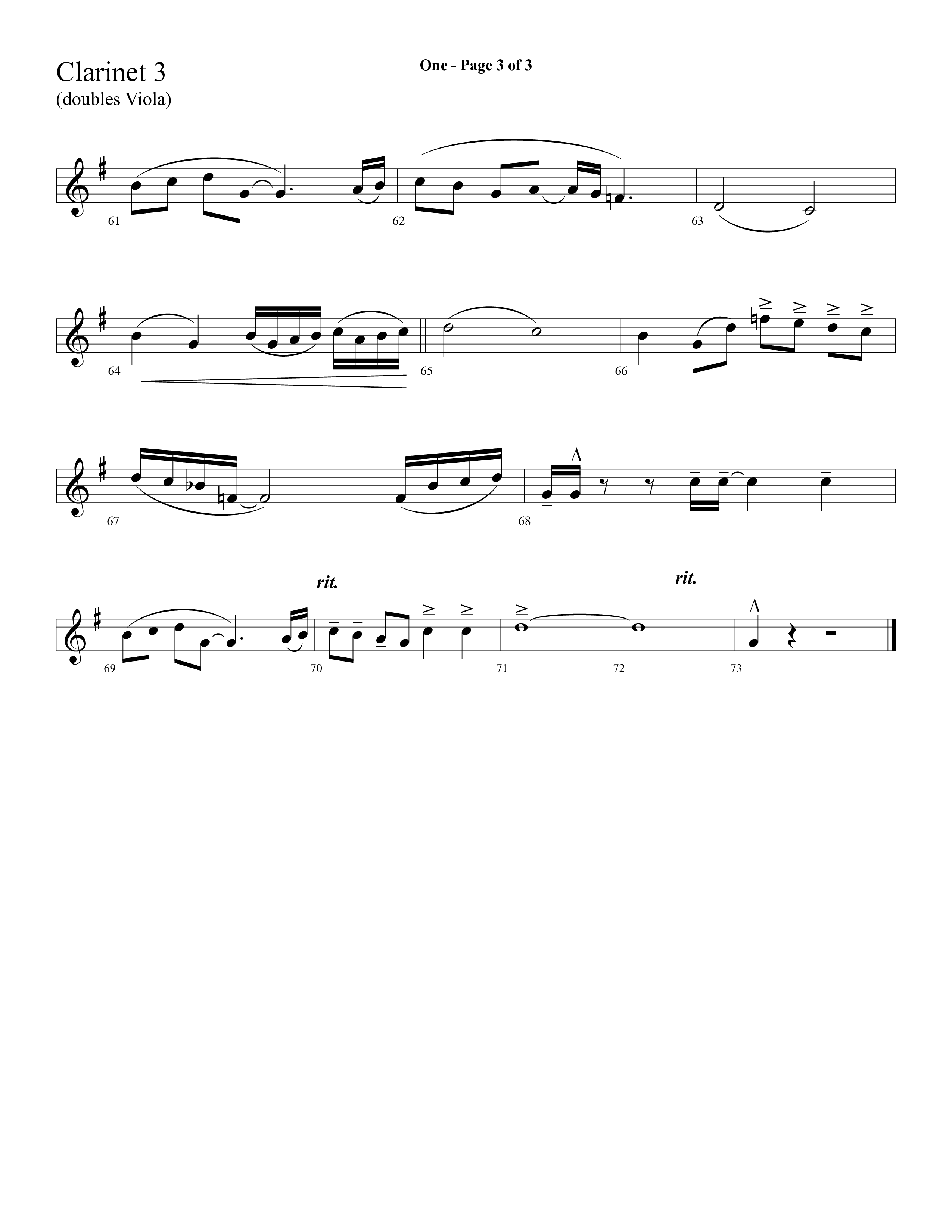 One (Choral Anthem SATB) Clarinet 3 (Lifeway Choral)