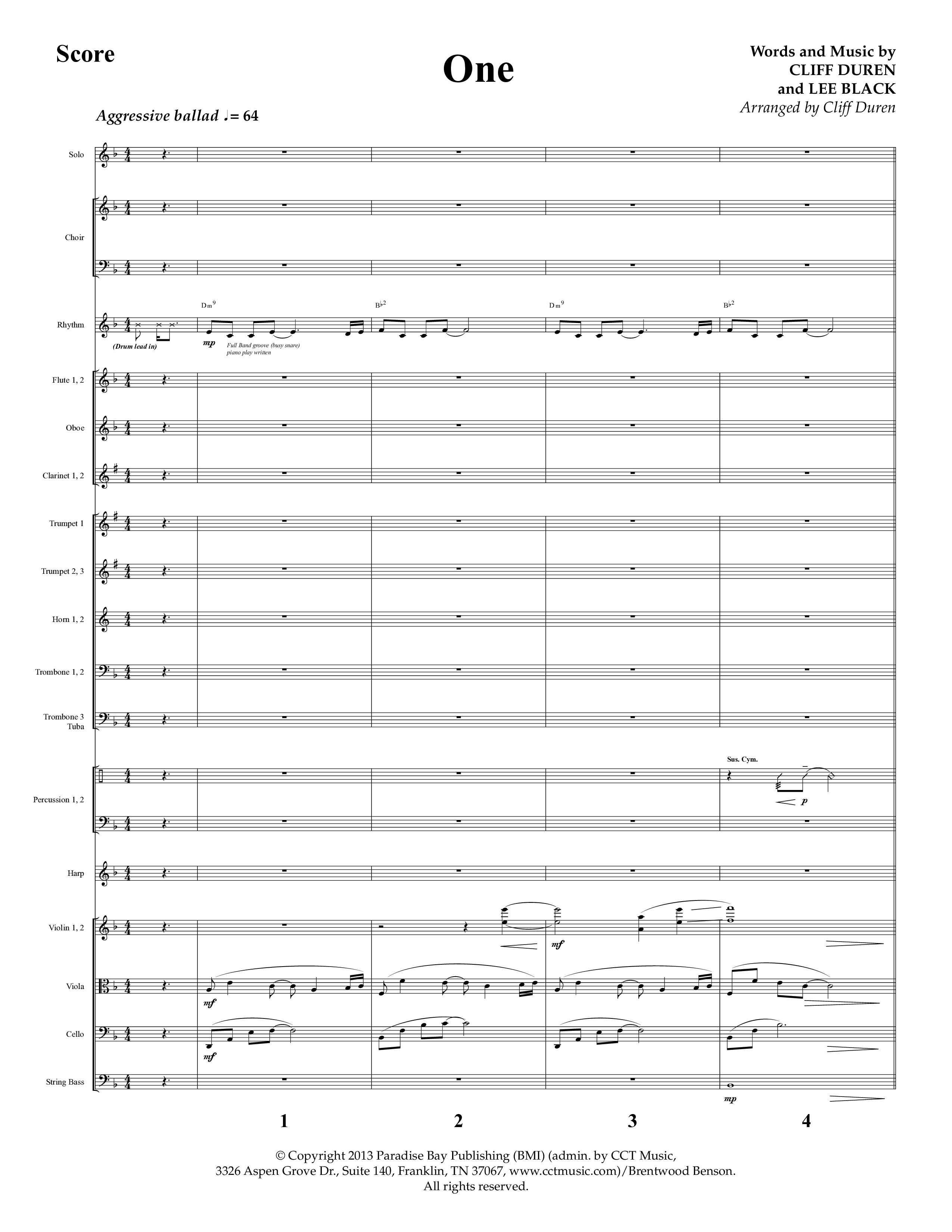 One (Choral Anthem SATB) Orchestration (Lifeway Choral)