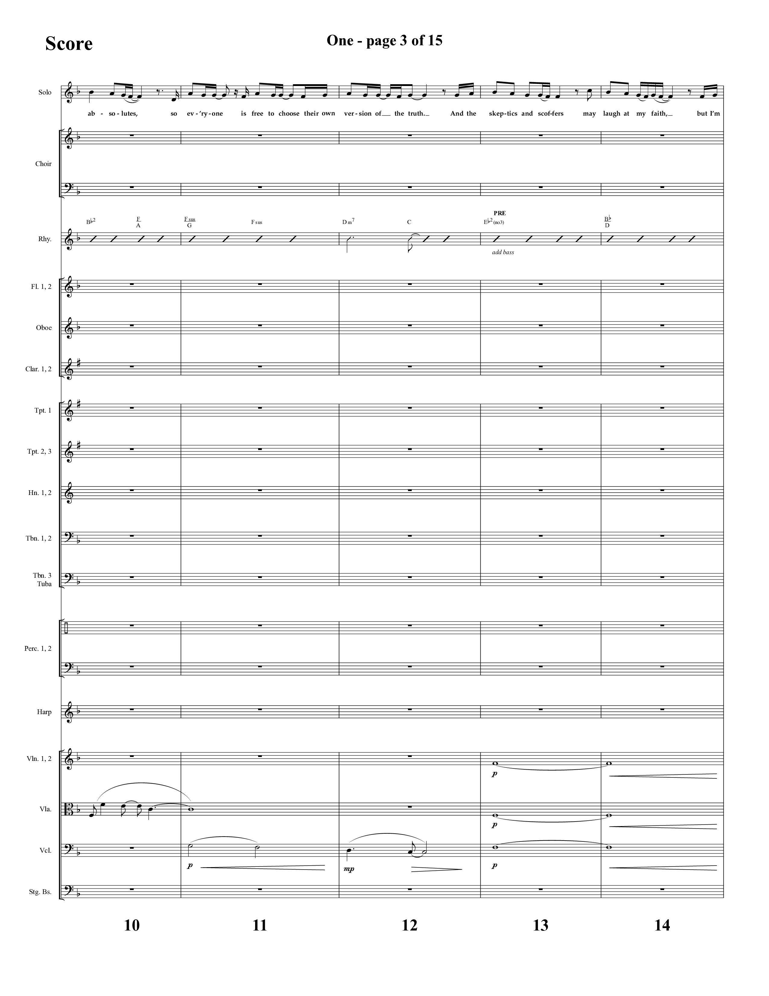 One (Choral Anthem SATB) Orchestration (Lifeway Choral)