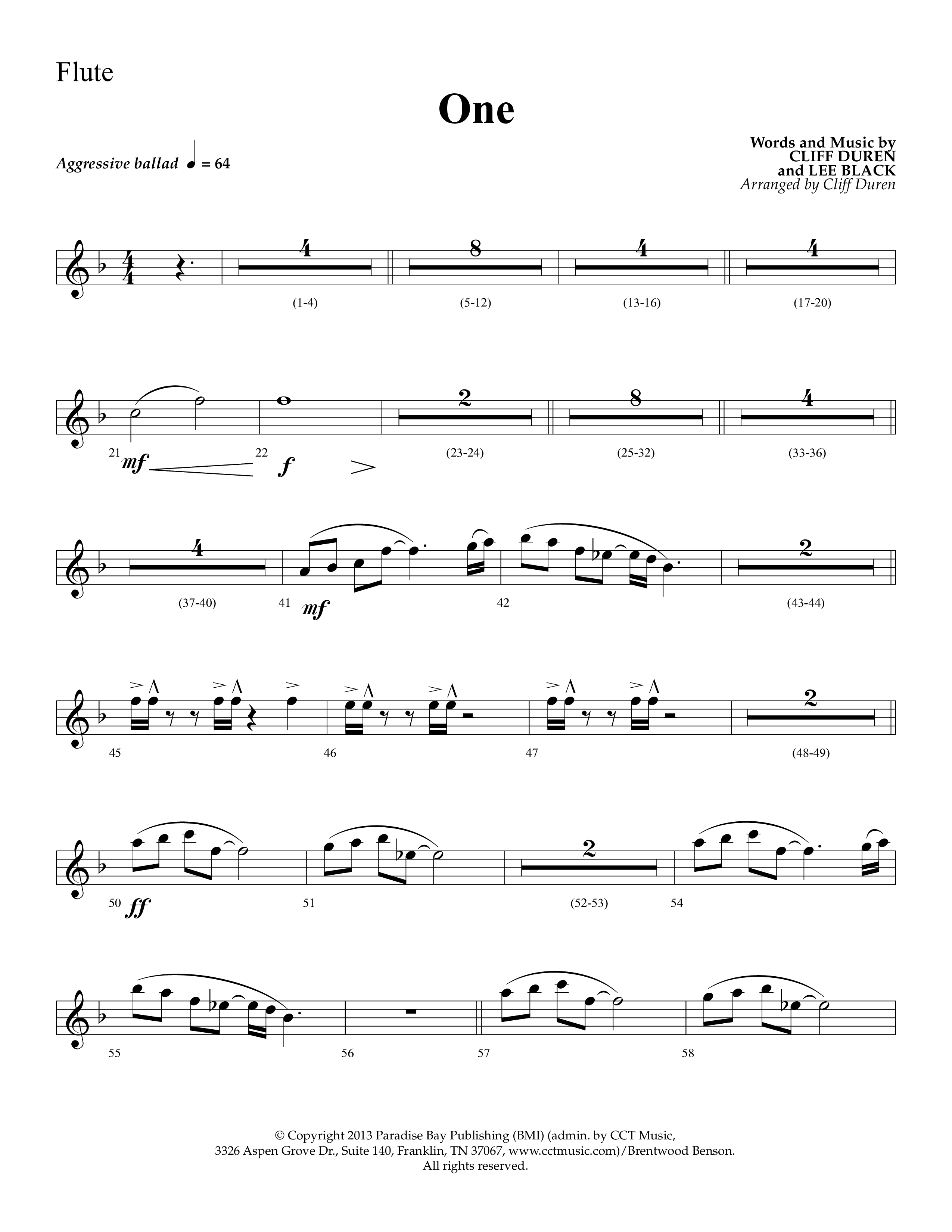 One (Choral Anthem SATB) Flute (Lifeway Choral)