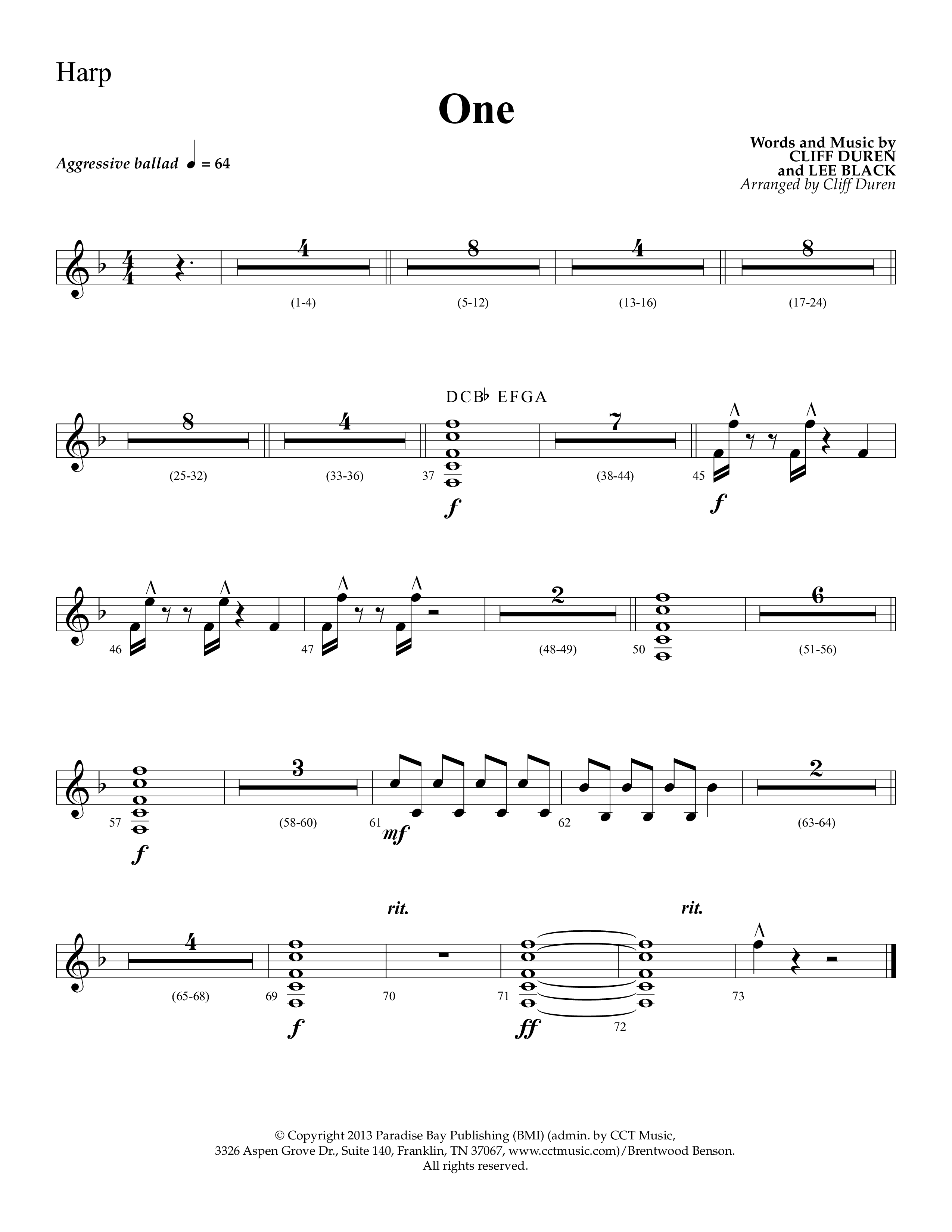 One (Choral Anthem SATB) Harp (Lifeway Choral)