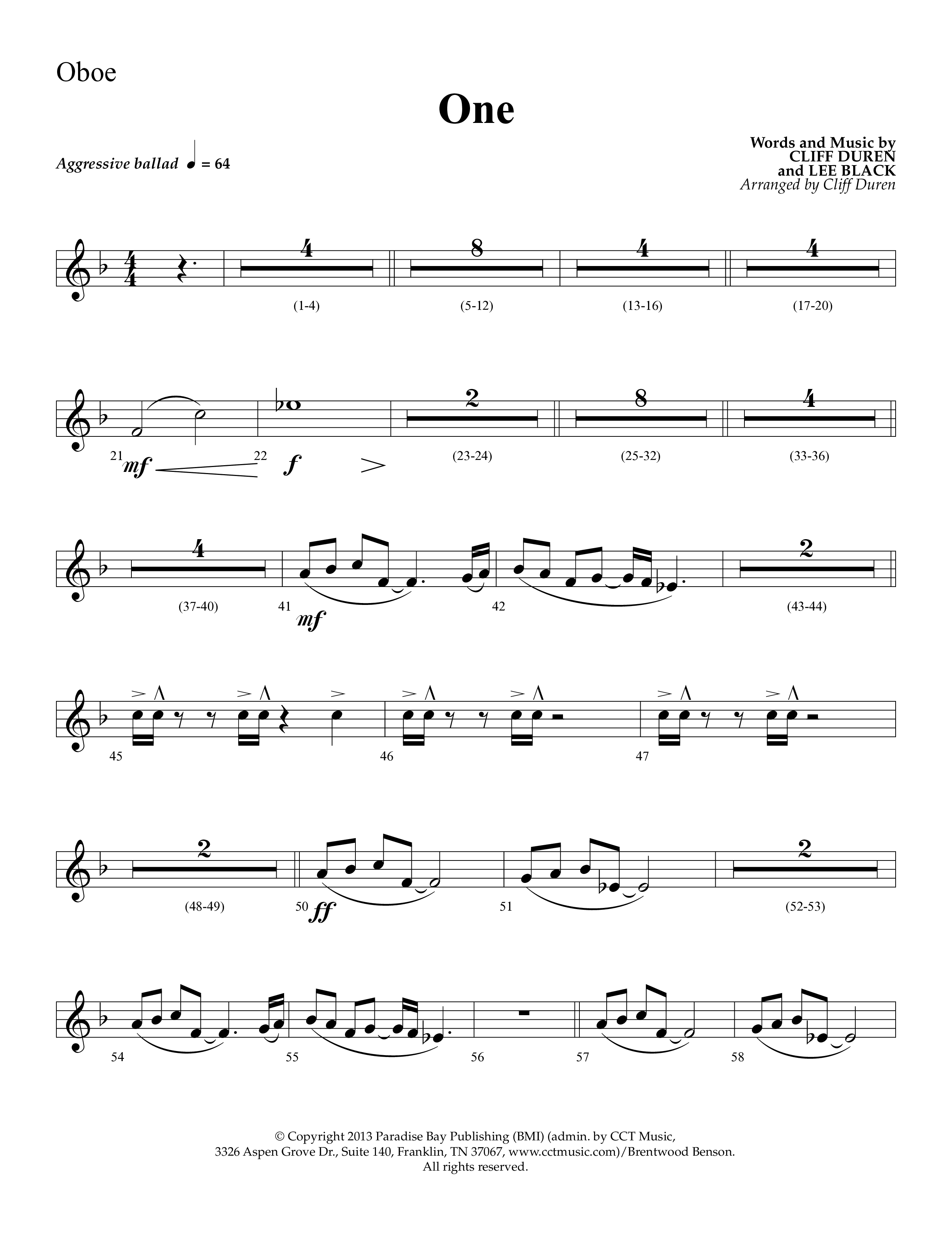 One (Choral Anthem SATB) Oboe (Lifeway Choral)