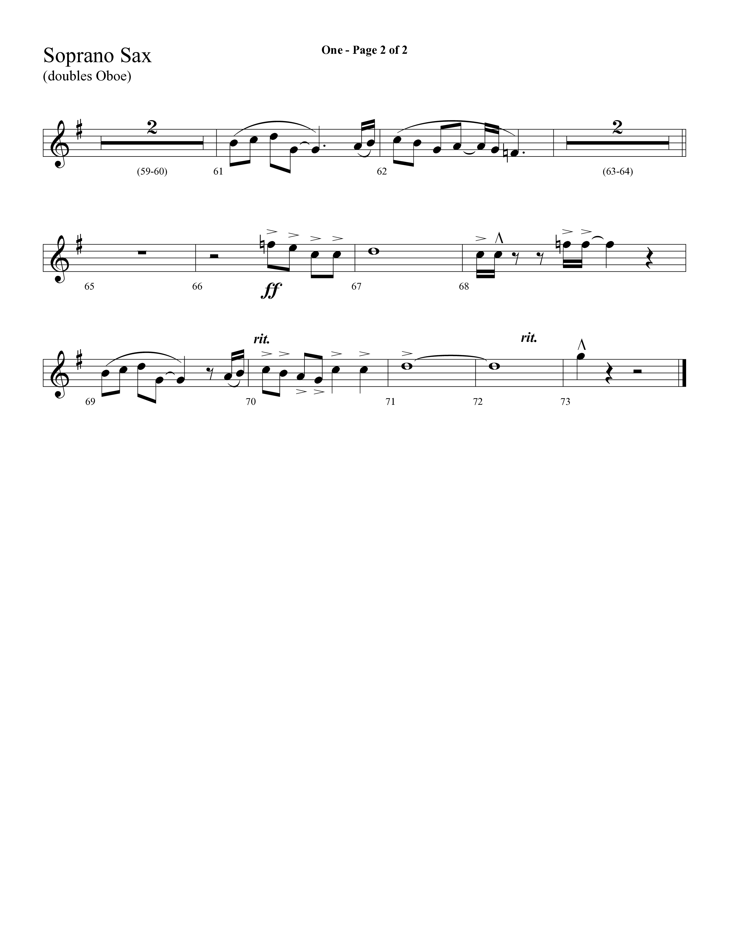 One (Choral Anthem SATB) Soprano Sax (Lifeway Choral)