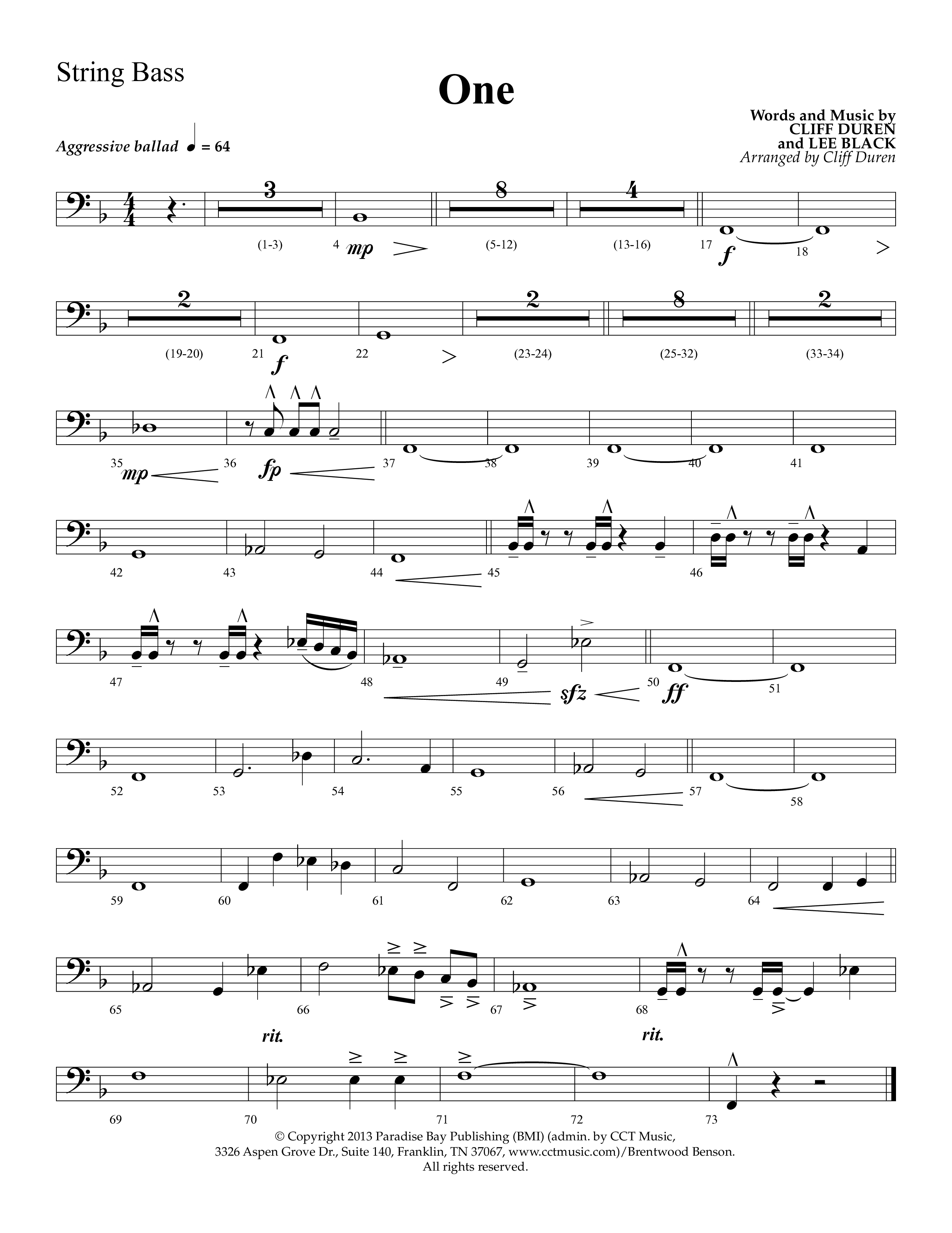 One (Choral Anthem SATB) String Bass (Lifeway Choral)
