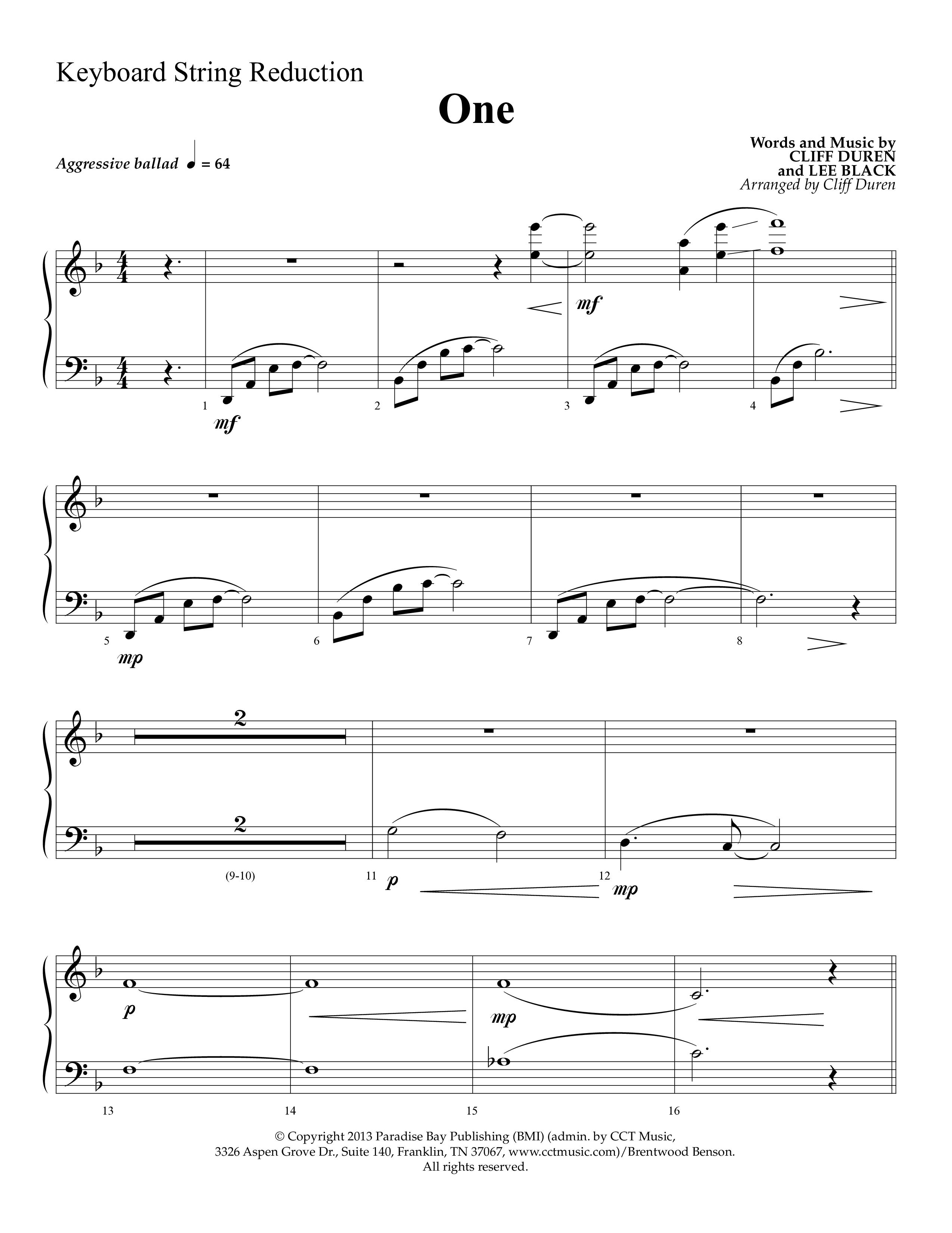 One (Choral Anthem SATB) String Reduction (Lifeway Choral)