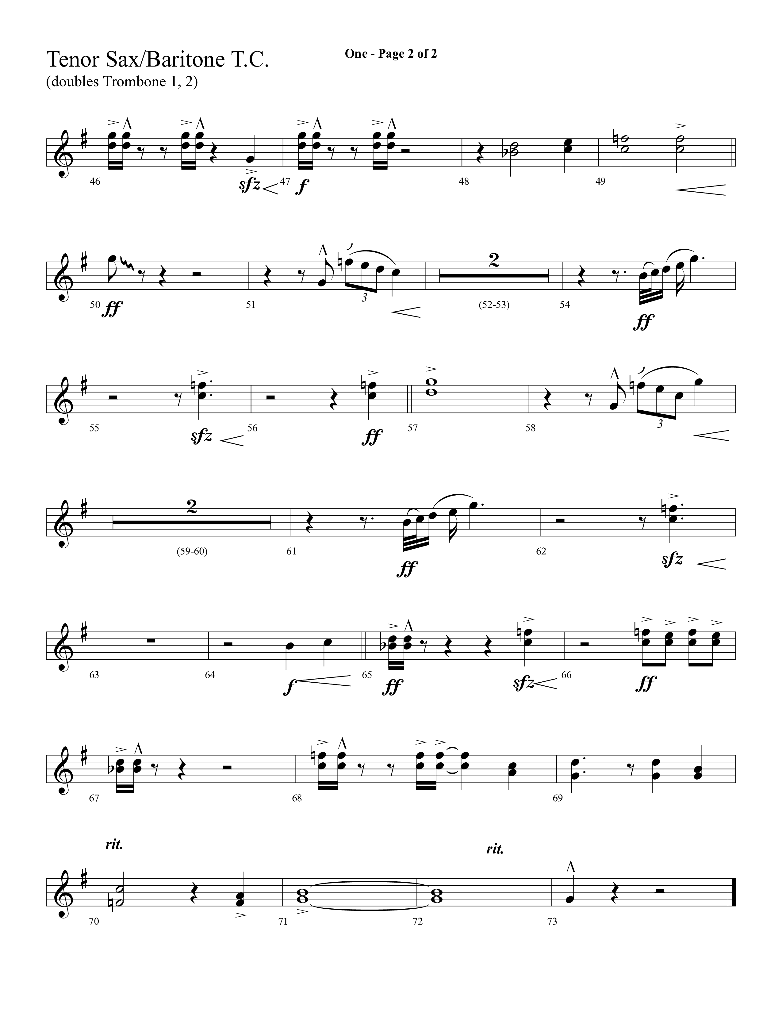 One (Choral Anthem SATB) Tenor Sax/Baritone T.C. (Lifeway Choral)