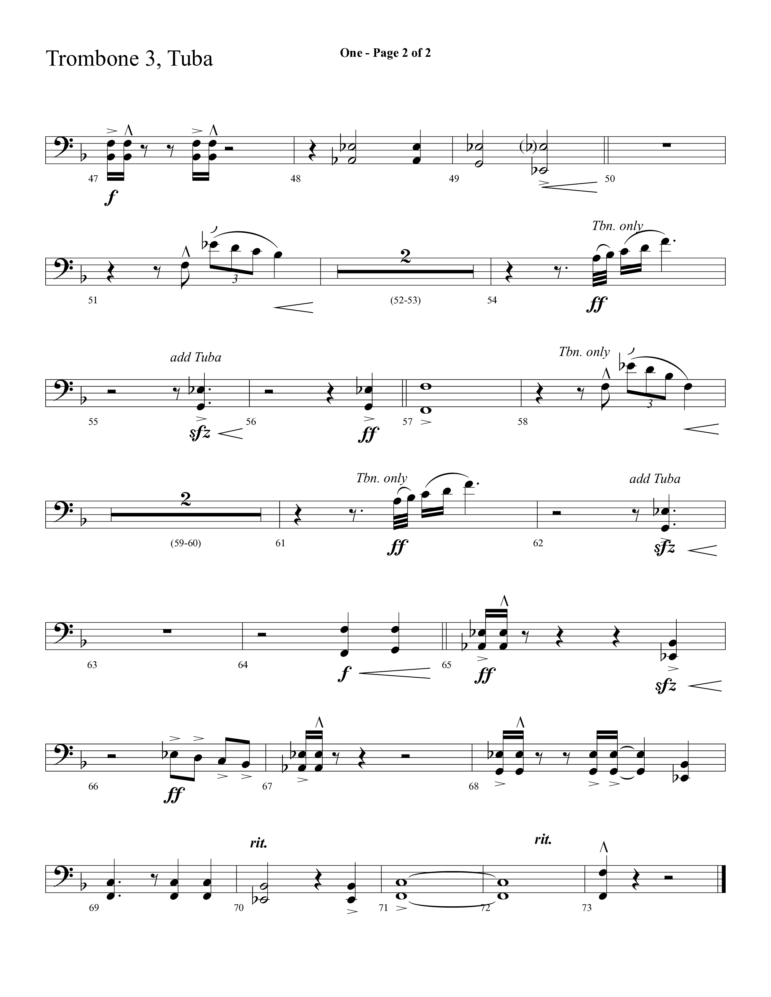One (Choral Anthem SATB) Trombone 3/Tuba (Lifeway Choral)