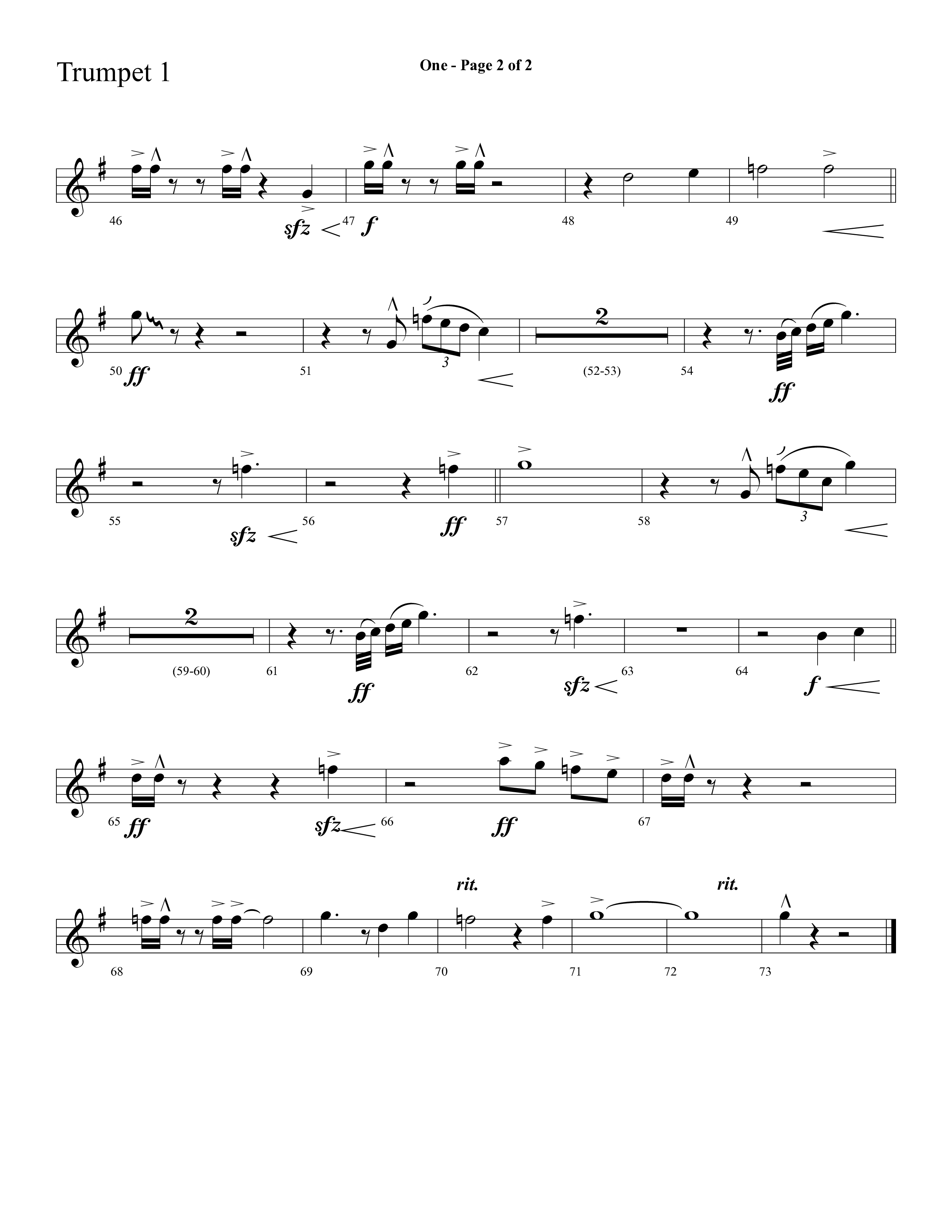 One (Choral Anthem SATB) Trumpet 1 (Lifeway Choral)