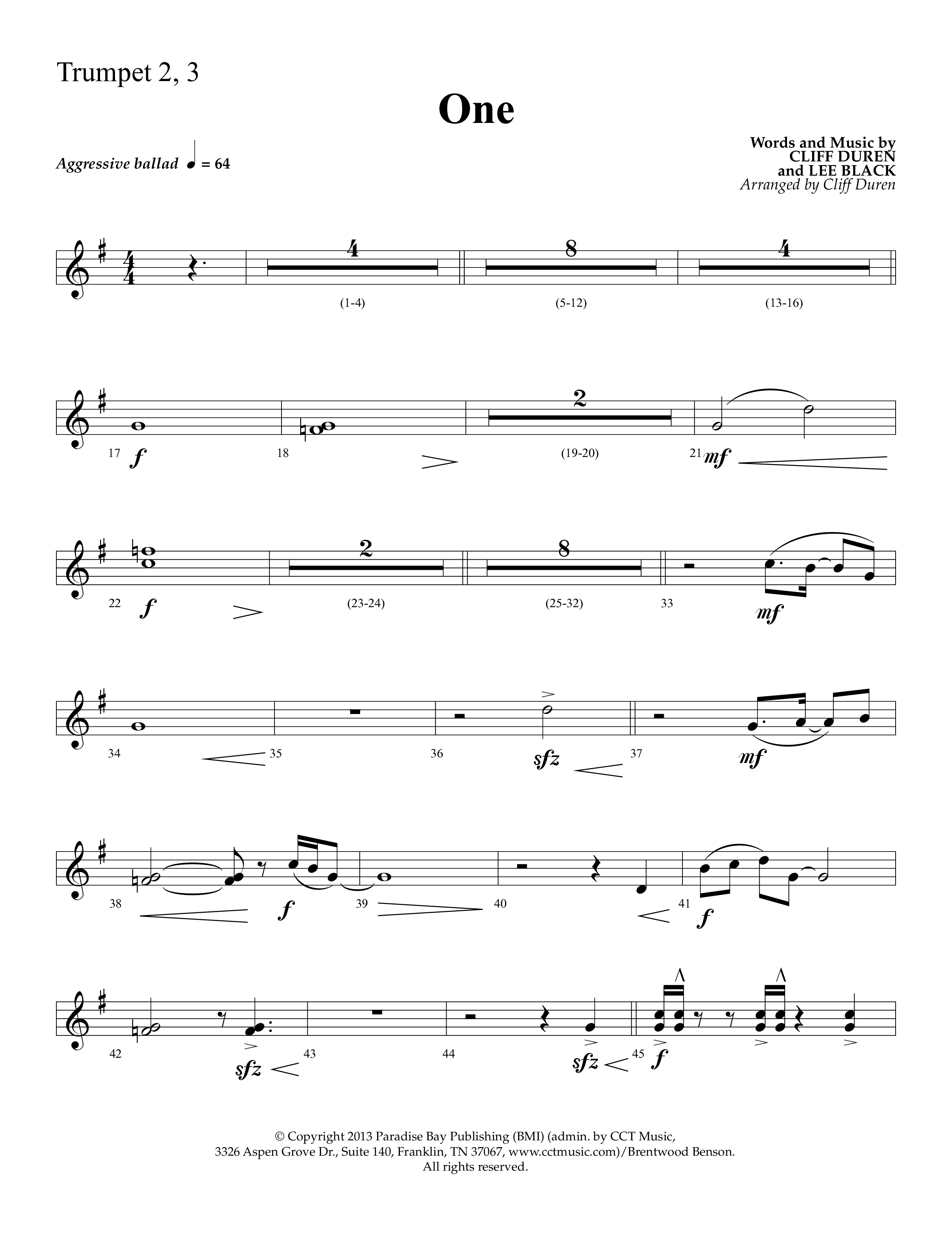 One (Choral Anthem SATB) Trumpet 3 (Lifeway Choral)