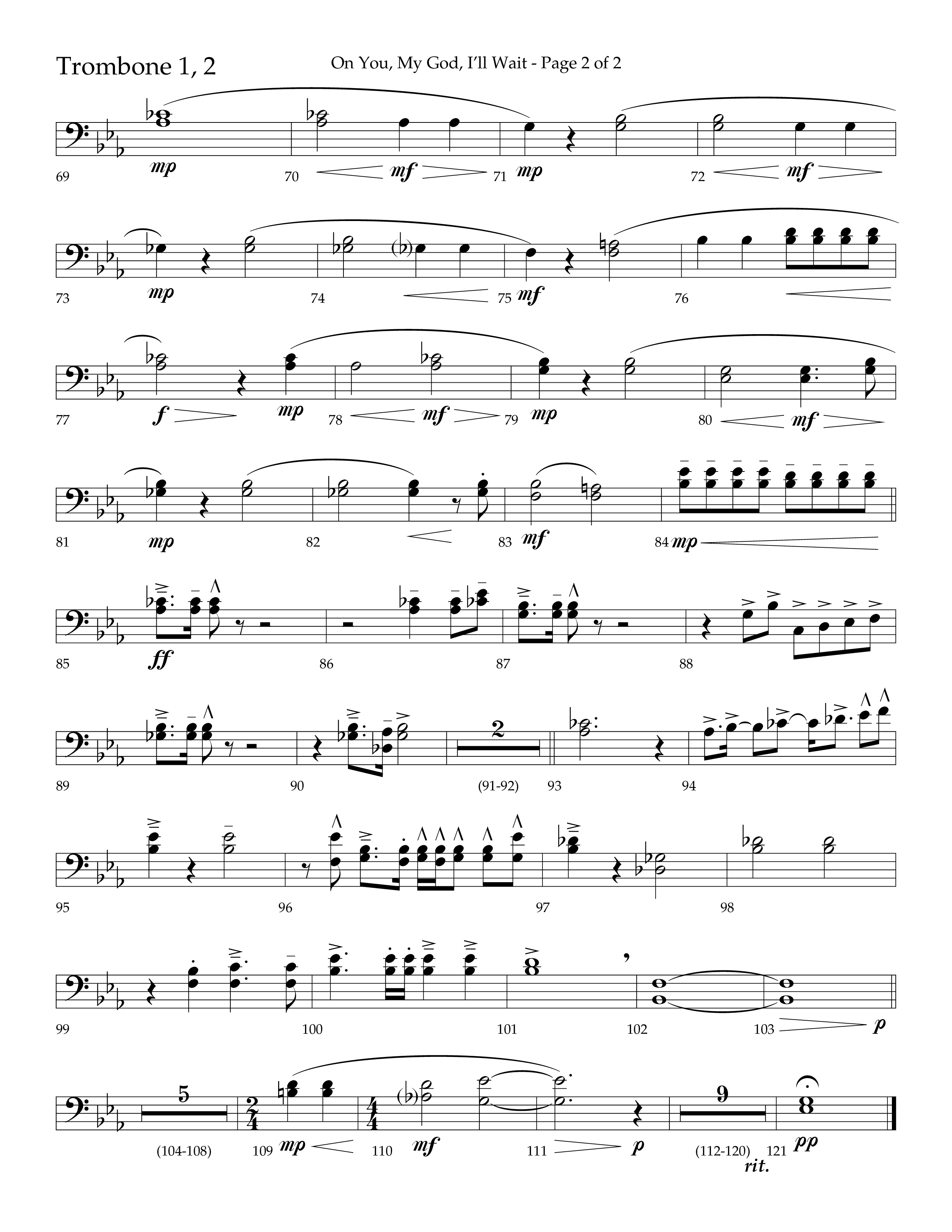 On You My God I'll Wait (Choral Anthem SATB) Trombone 1/2 (Lifeway Choral / Arr. Craig Adams / Arr. Mike Harland)