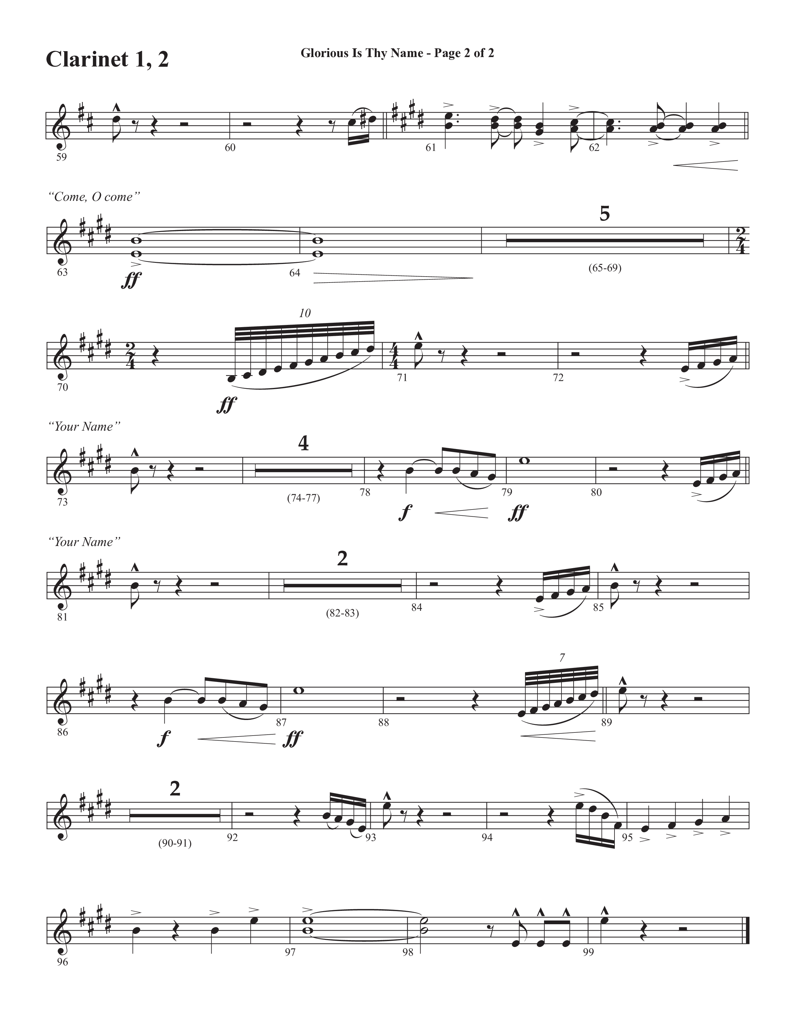 Glorious Is Thy Name (with Your Name) (Choral Anthem SATB) Clarinet 1/2 (Semsen Music / Arr. John Bolin / Orch. Cliff Duren)