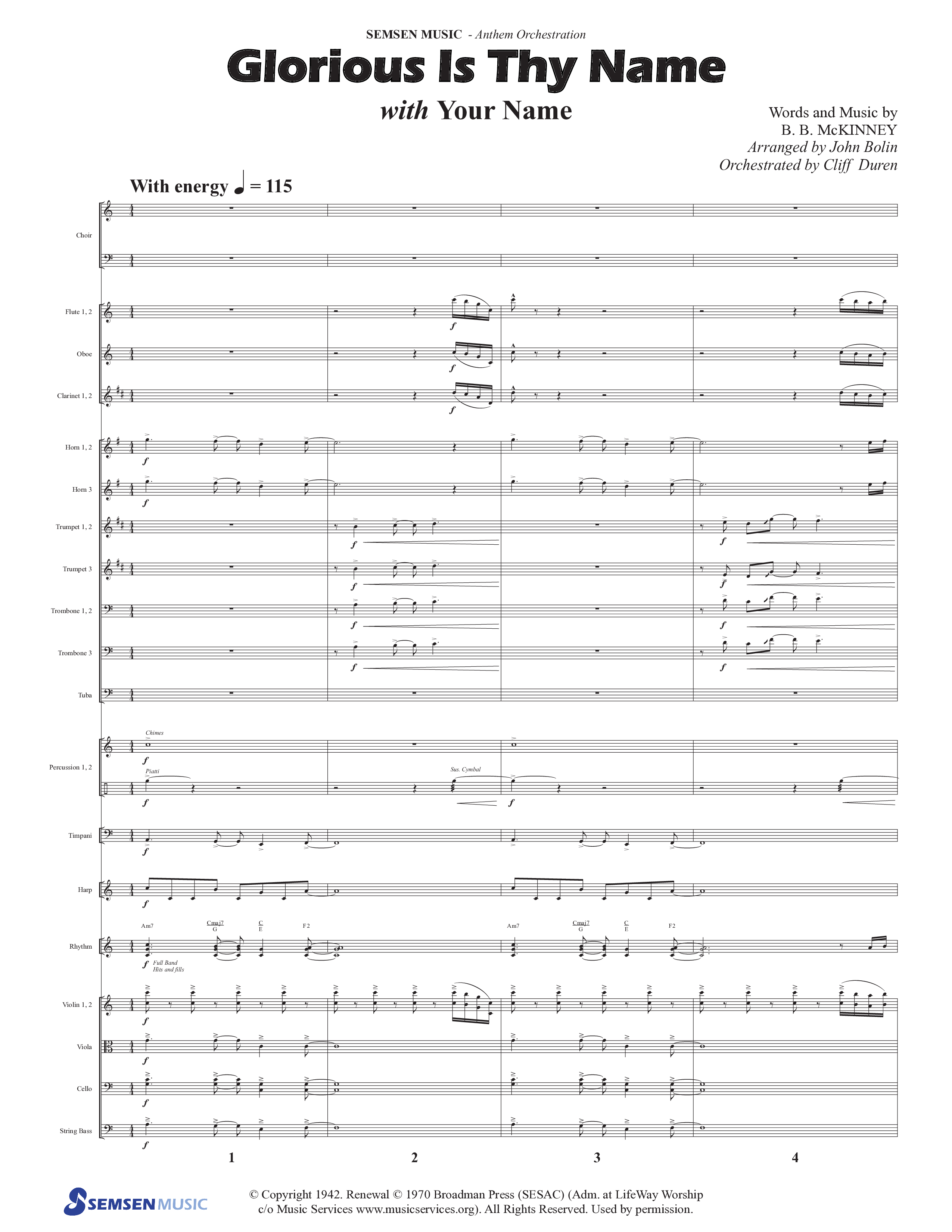 Glorious Is Thy Name (with Your Name) (Choral Anthem SATB) Conductor's Score (Semsen Music / Arr. John Bolin / Orch. Cliff Duren)