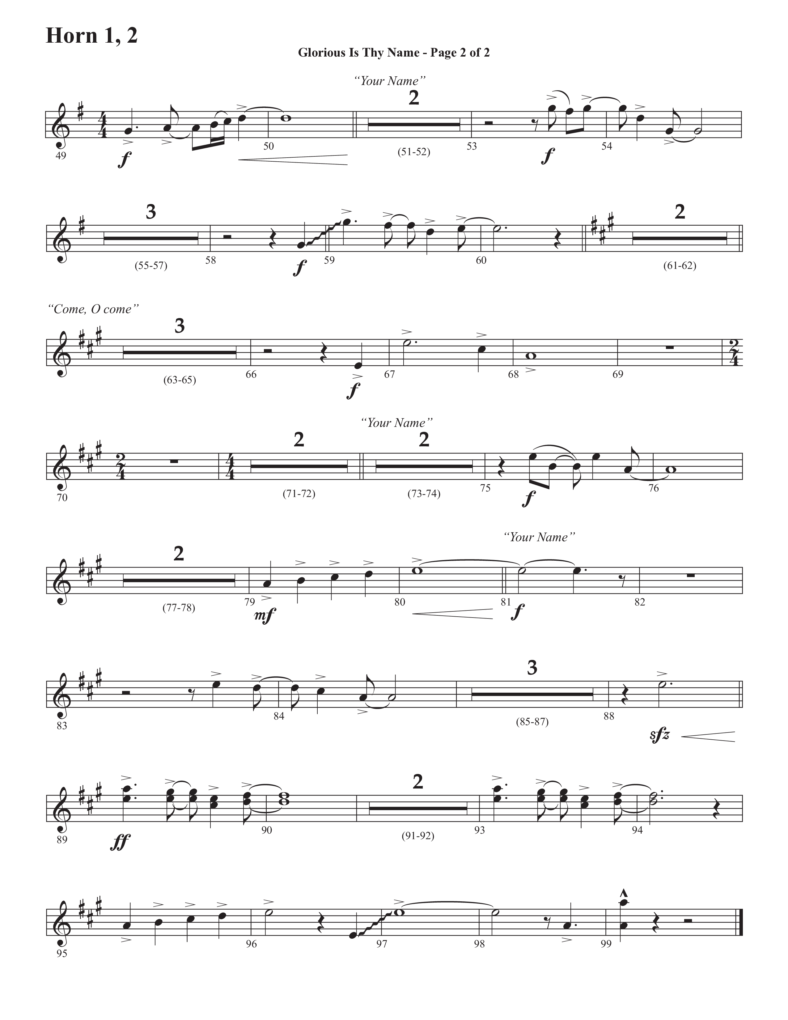 Glorious Is Thy Name (with Your Name) (Choral Anthem SATB) French Horn 1/2 (Semsen Music / Arr. John Bolin / Orch. Cliff Duren)
