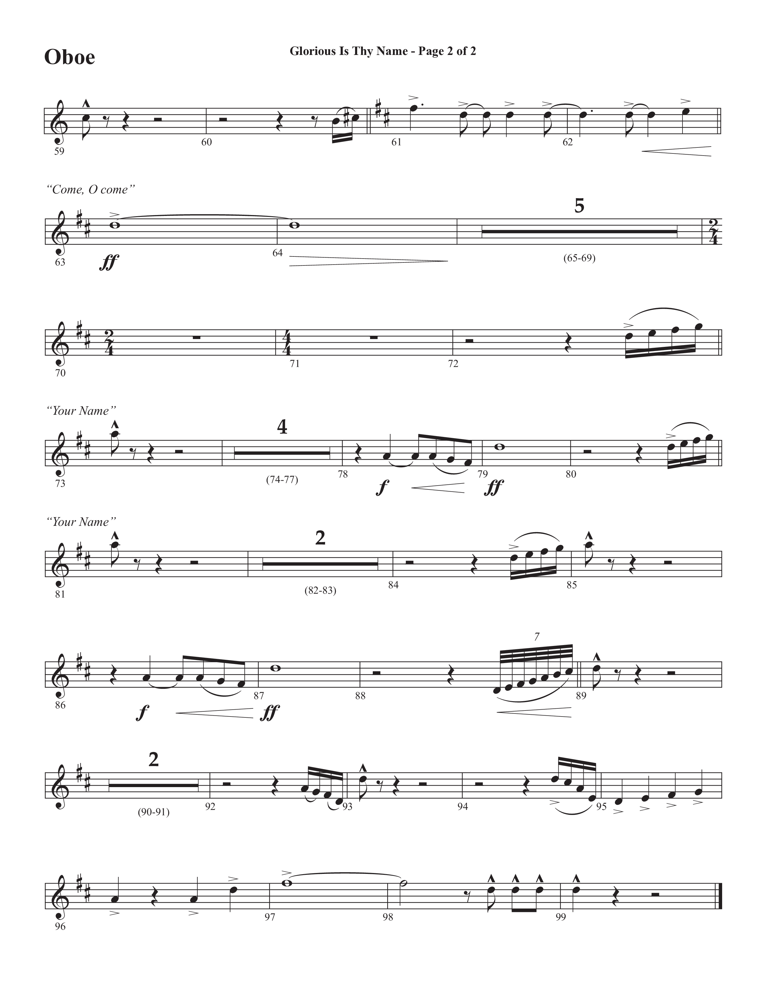 Glorious Is Thy Name (with Your Name) (Choral Anthem SATB) Oboe (Semsen Music / Arr. John Bolin / Orch. Cliff Duren)