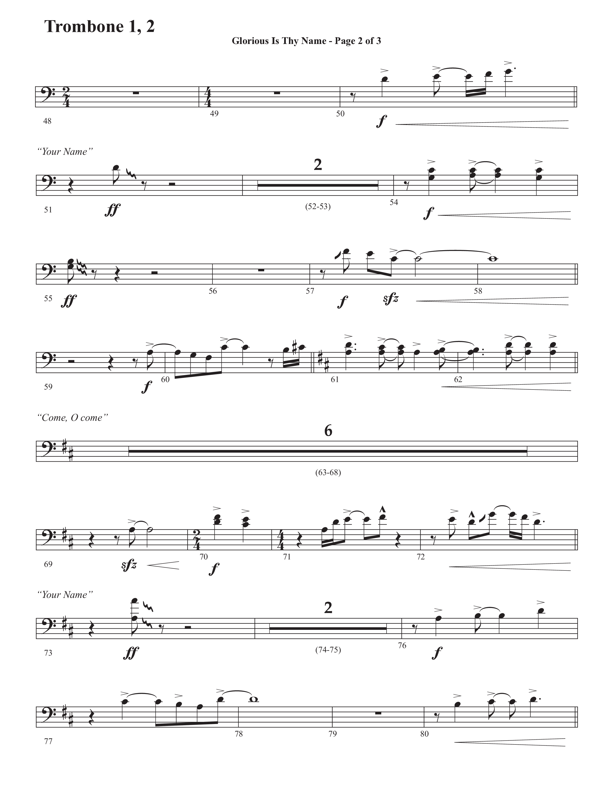 Glorious Is Thy Name (with Your Name) (Choral Anthem SATB) Trombone 1/2 (Semsen Music / Arr. John Bolin / Orch. Cliff Duren)