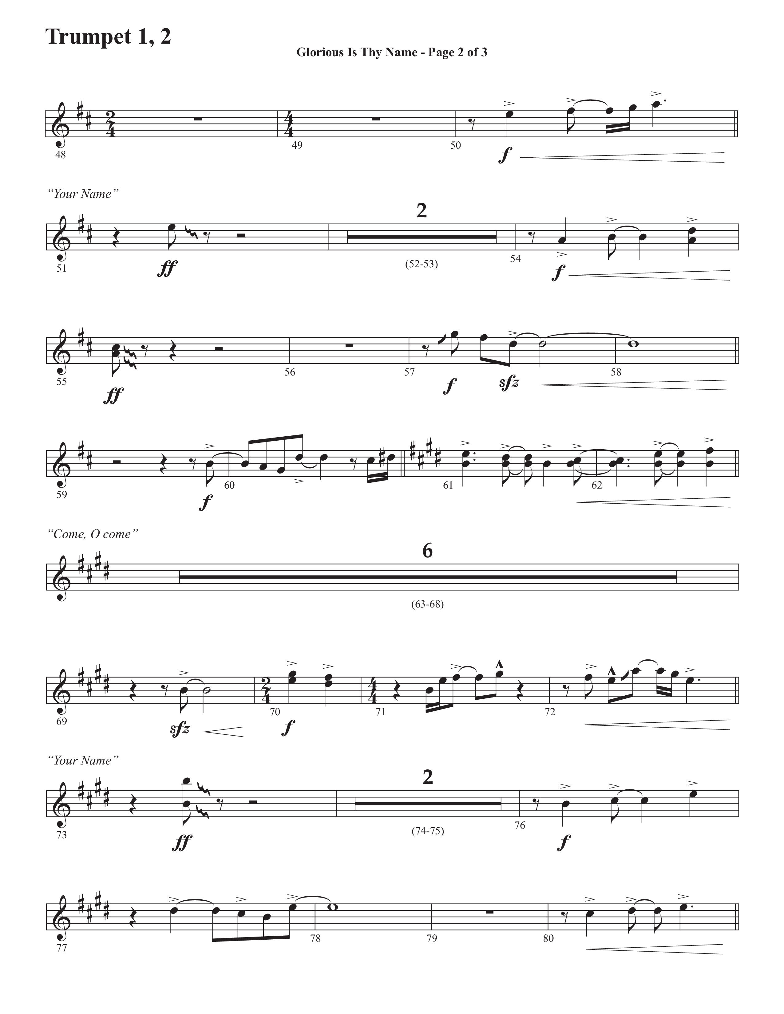 Glorious Is Thy Name (with Your Name) (Choral Anthem SATB) Trumpet 1,2 (Semsen Music / Arr. John Bolin / Orch. Cliff Duren)