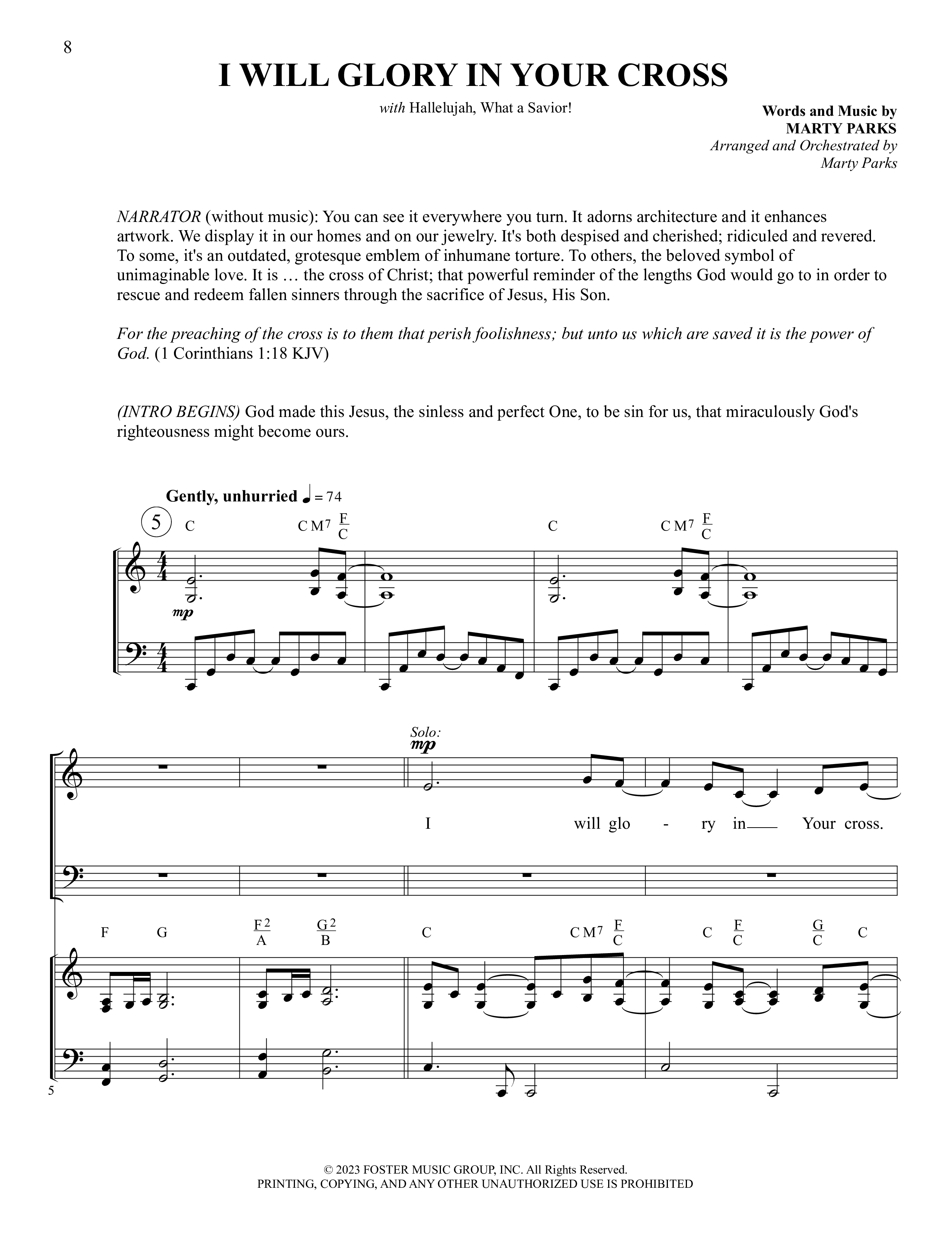 Glorious Cross (5 Song Choral Collection) Song 2 (Piano SATB) (Foster Music Group / Arr. Marty Parks)