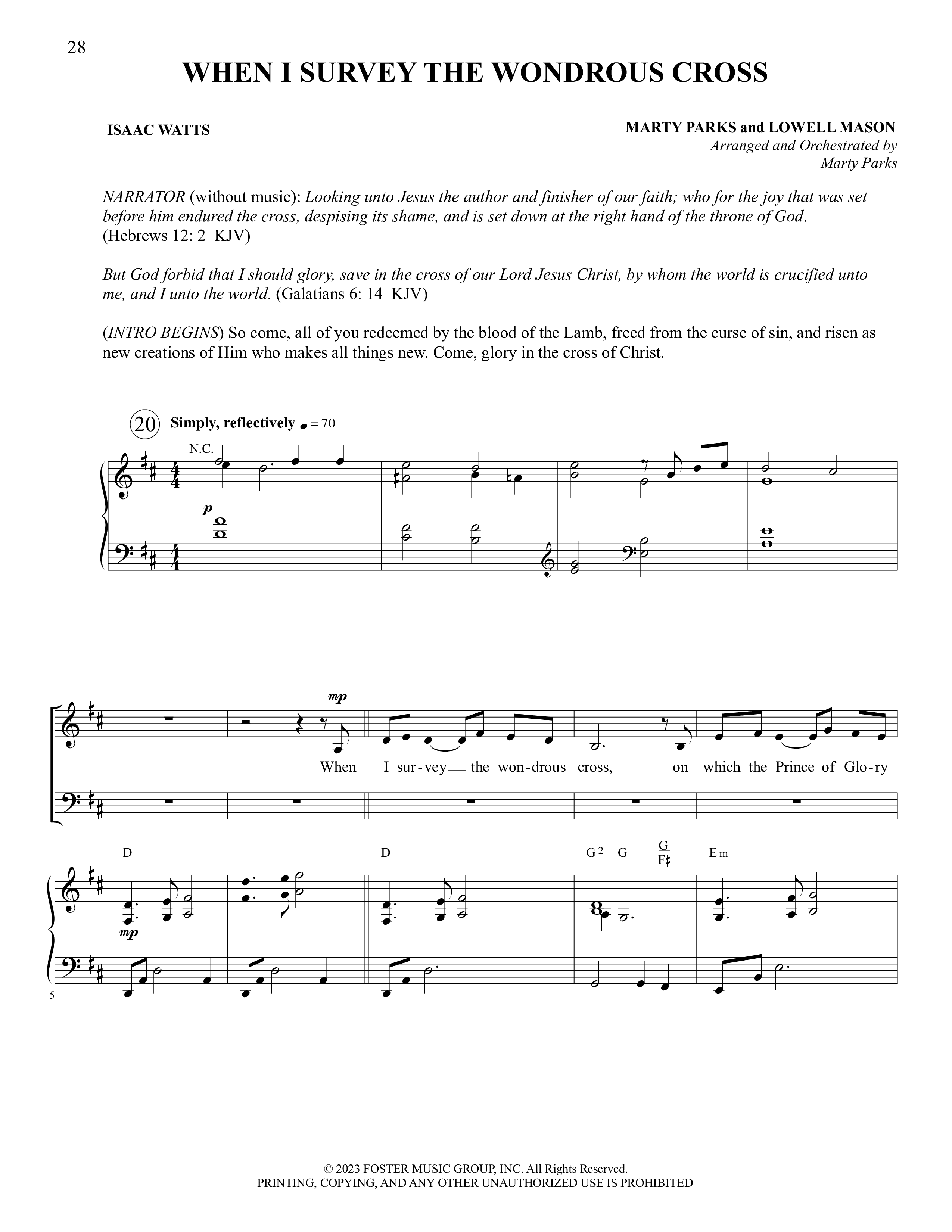 Glorious Cross (5 Song Choral Collection) Song 5 (Piano SATB) (Foster Music Group / Arr. Marty Parks)
