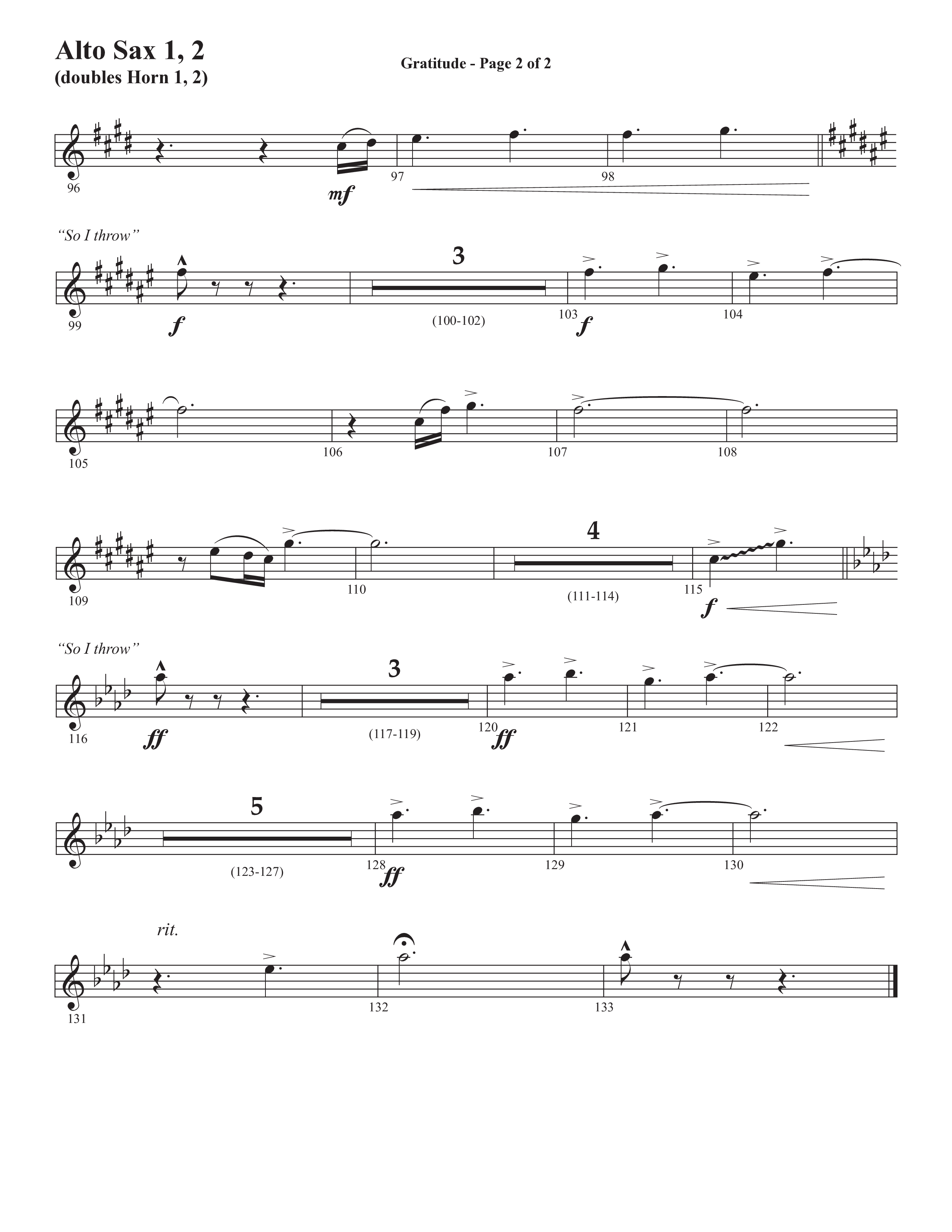 Gratitude (Choral Anthem SATB) Alto Sax 1/2 (Semsen Music / Arr. John Bolin / Orch. Cliff Duren)