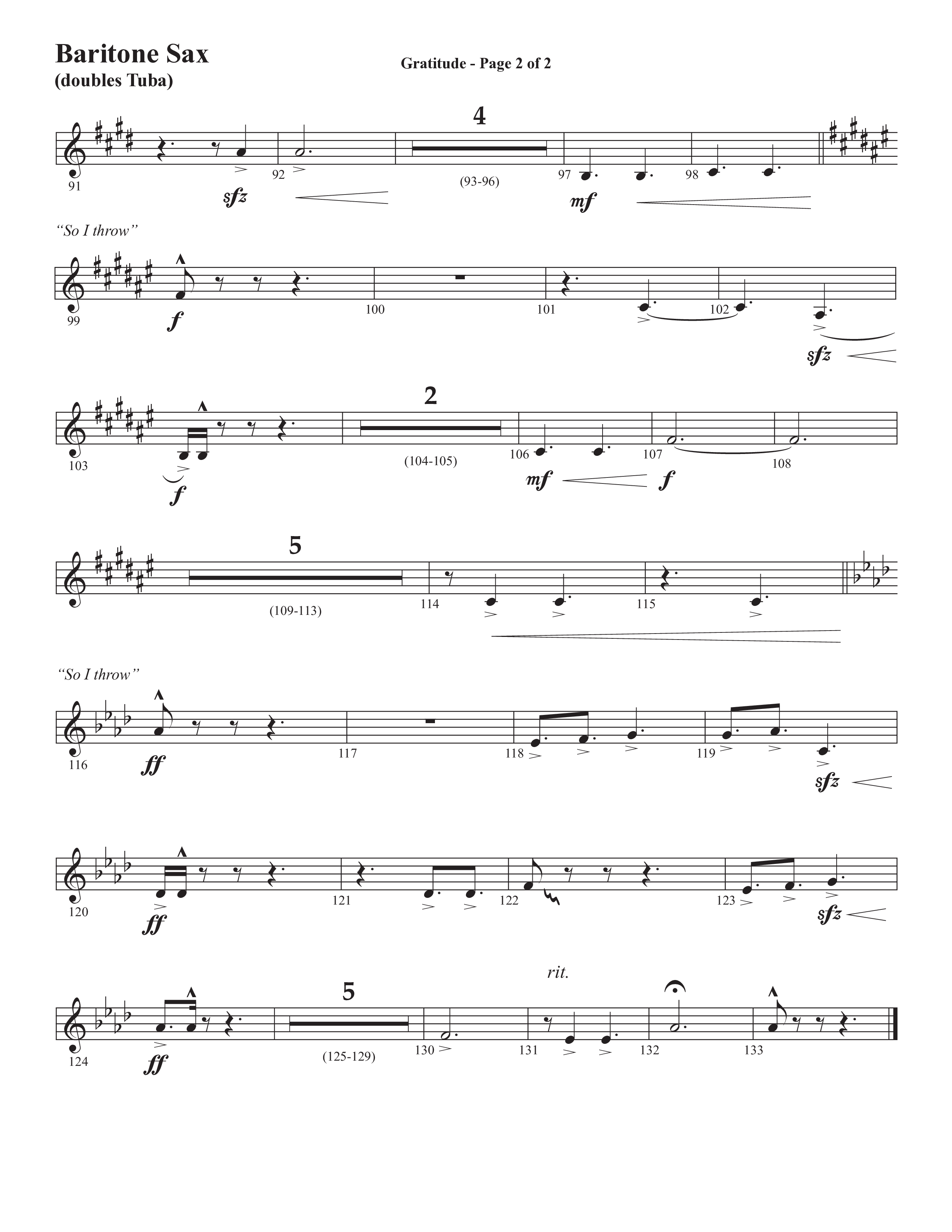 Gratitude (Choral Anthem SATB) Bari Sax (Semsen Music / Arr. John Bolin / Orch. Cliff Duren)