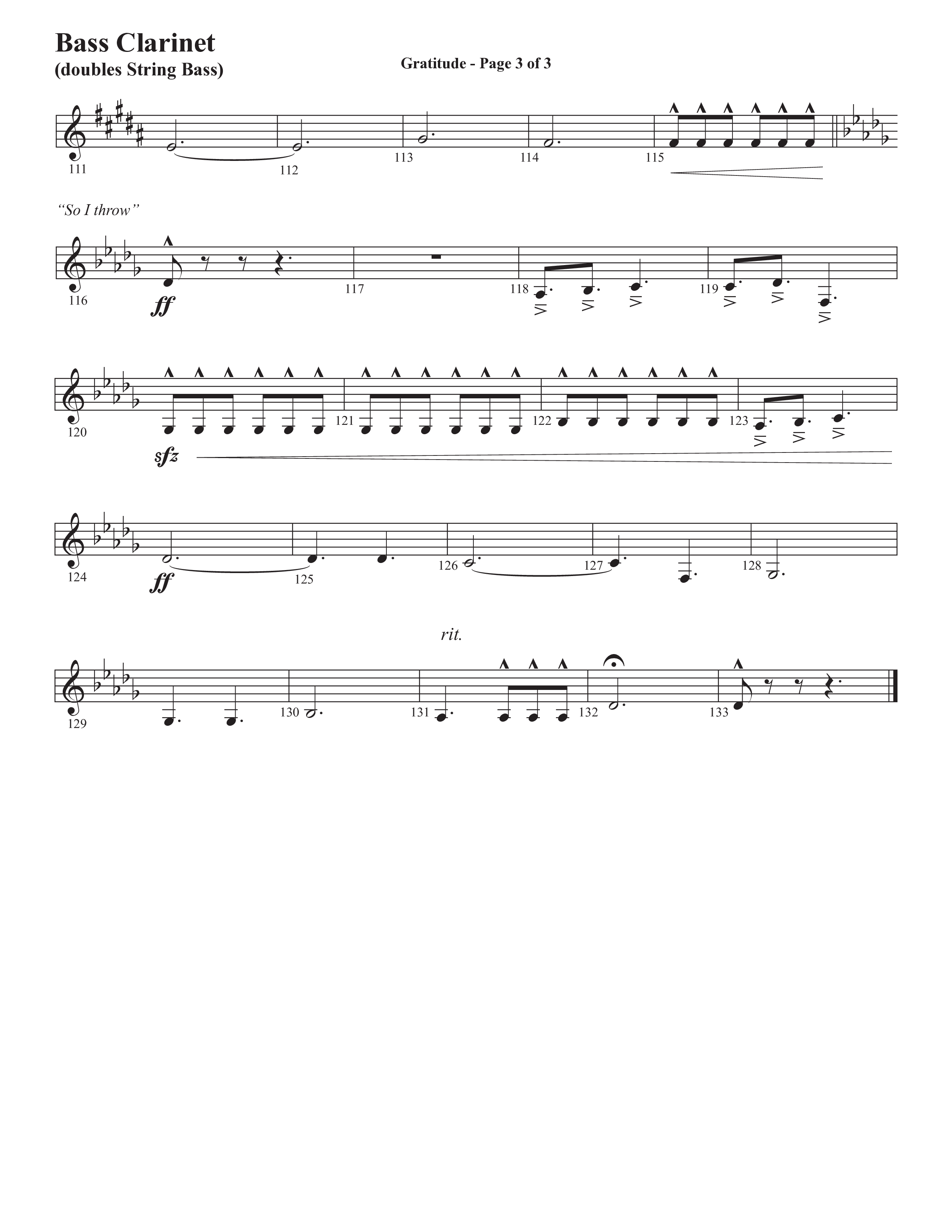 Gratitude (Choral Anthem SATB) Bass Clarinet (Semsen Music / Arr. John Bolin / Orch. Cliff Duren)