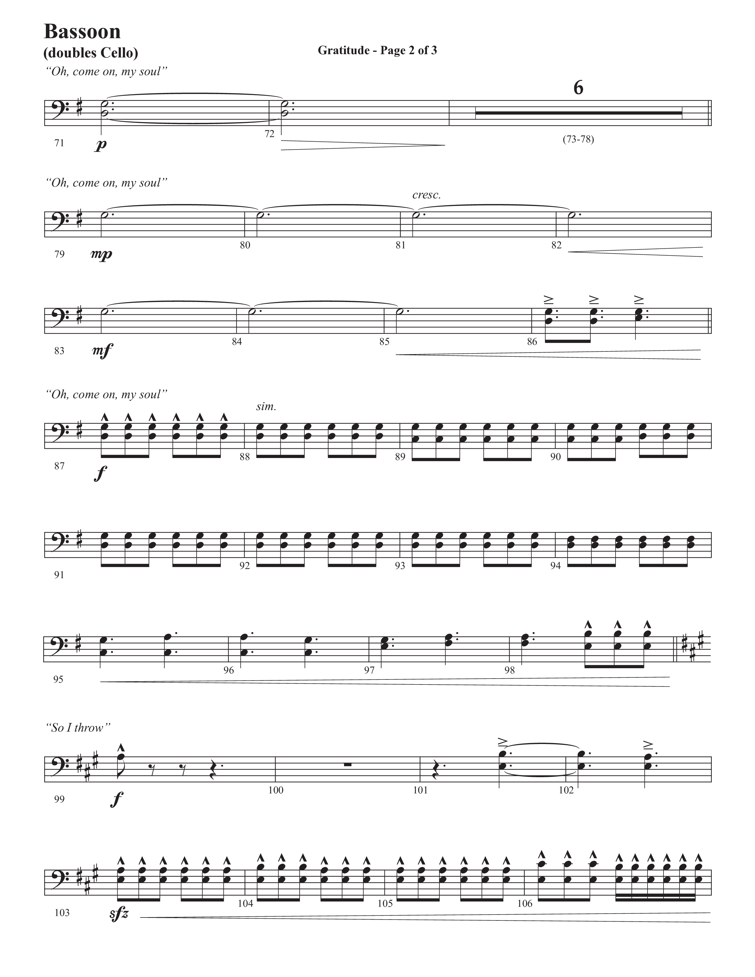 Gratitude (Choral Anthem SATB) Bassoon (Semsen Music / Arr. John Bolin / Orch. Cliff Duren)