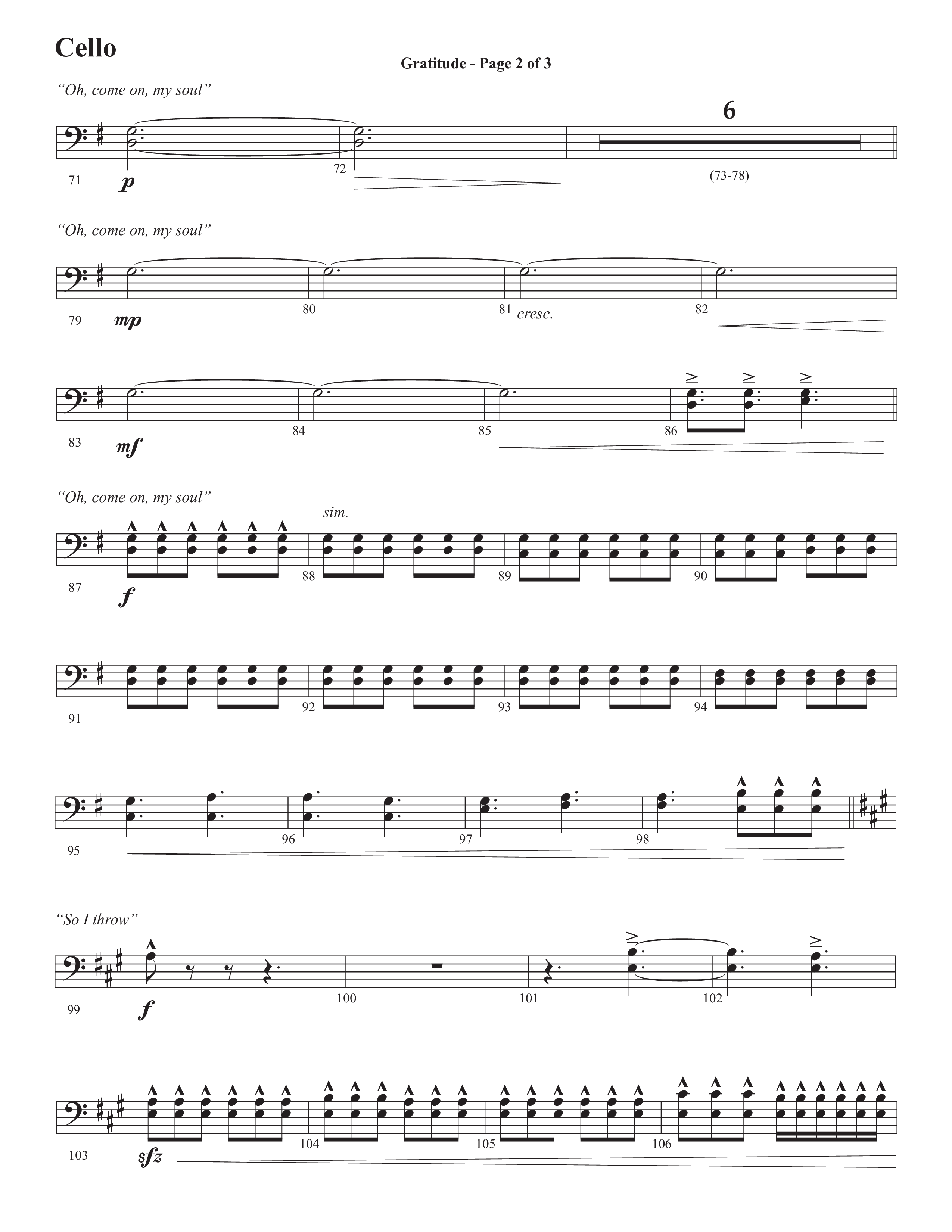 Gratitude (Choral Anthem SATB) Cello (Semsen Music / Arr. John Bolin / Orch. Cliff Duren)
