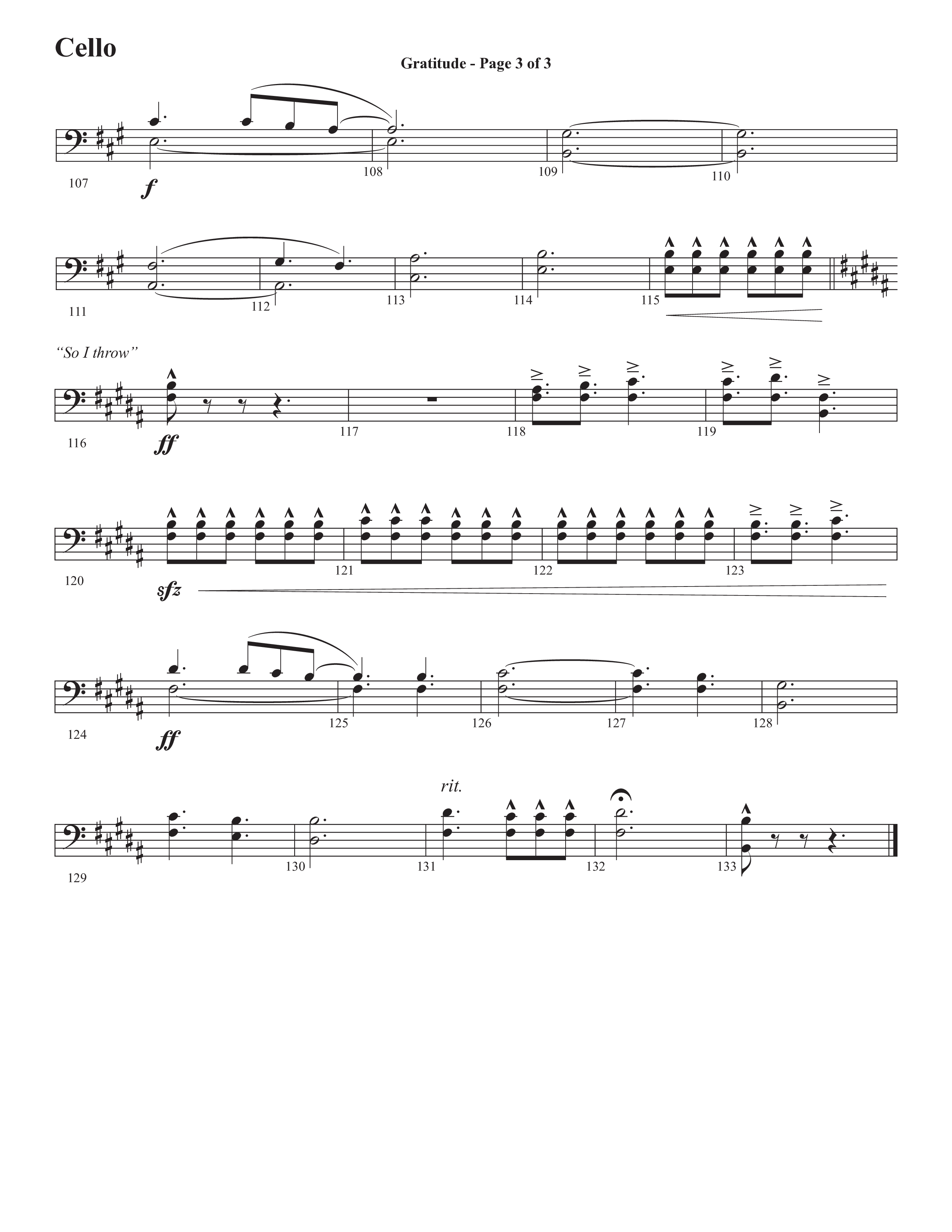 Gratitude (Choral Anthem SATB) Cello (Semsen Music / Arr. John Bolin / Orch. Cliff Duren)