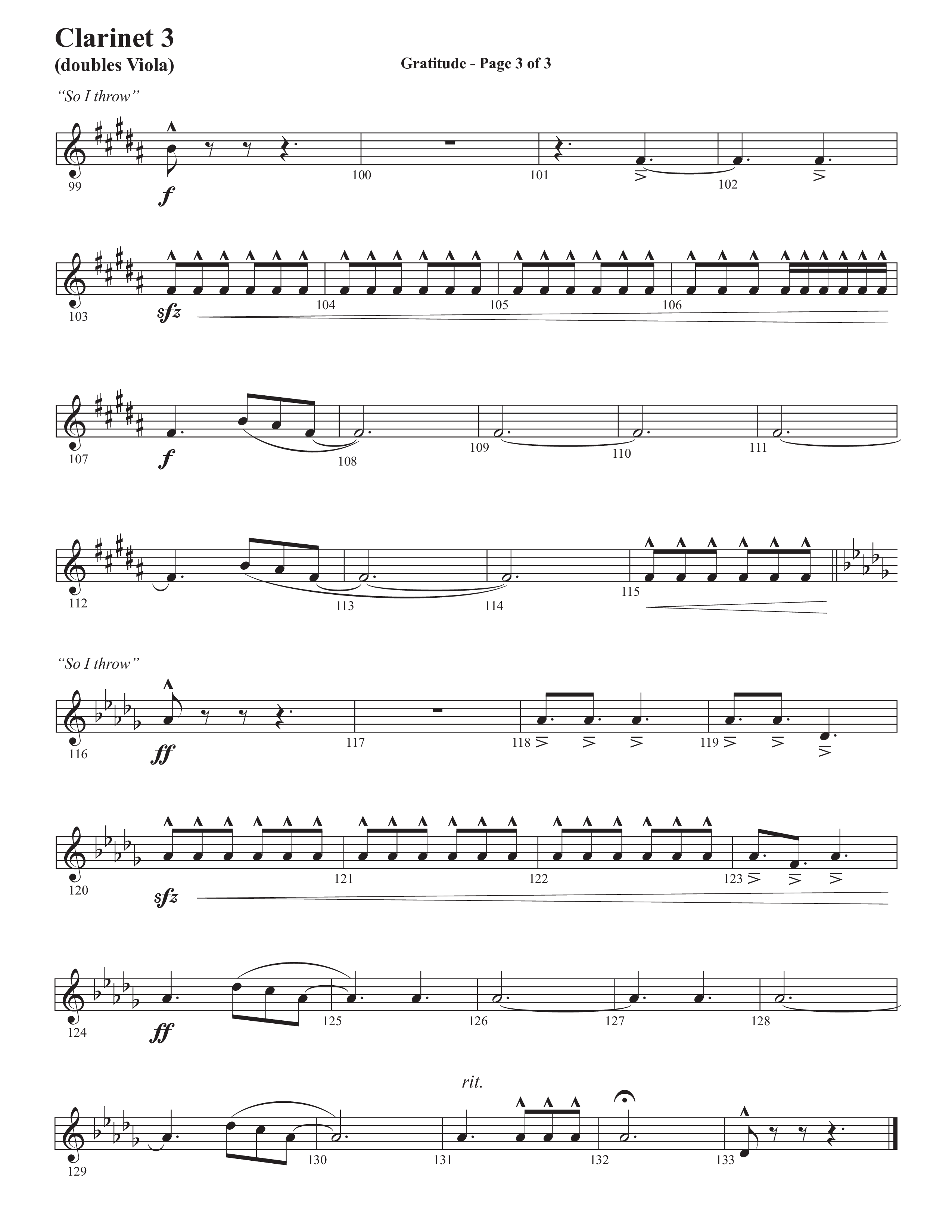 Gratitude (Choral Anthem SATB) Clarinet 3 (Semsen Music / Arr. John Bolin / Orch. Cliff Duren)