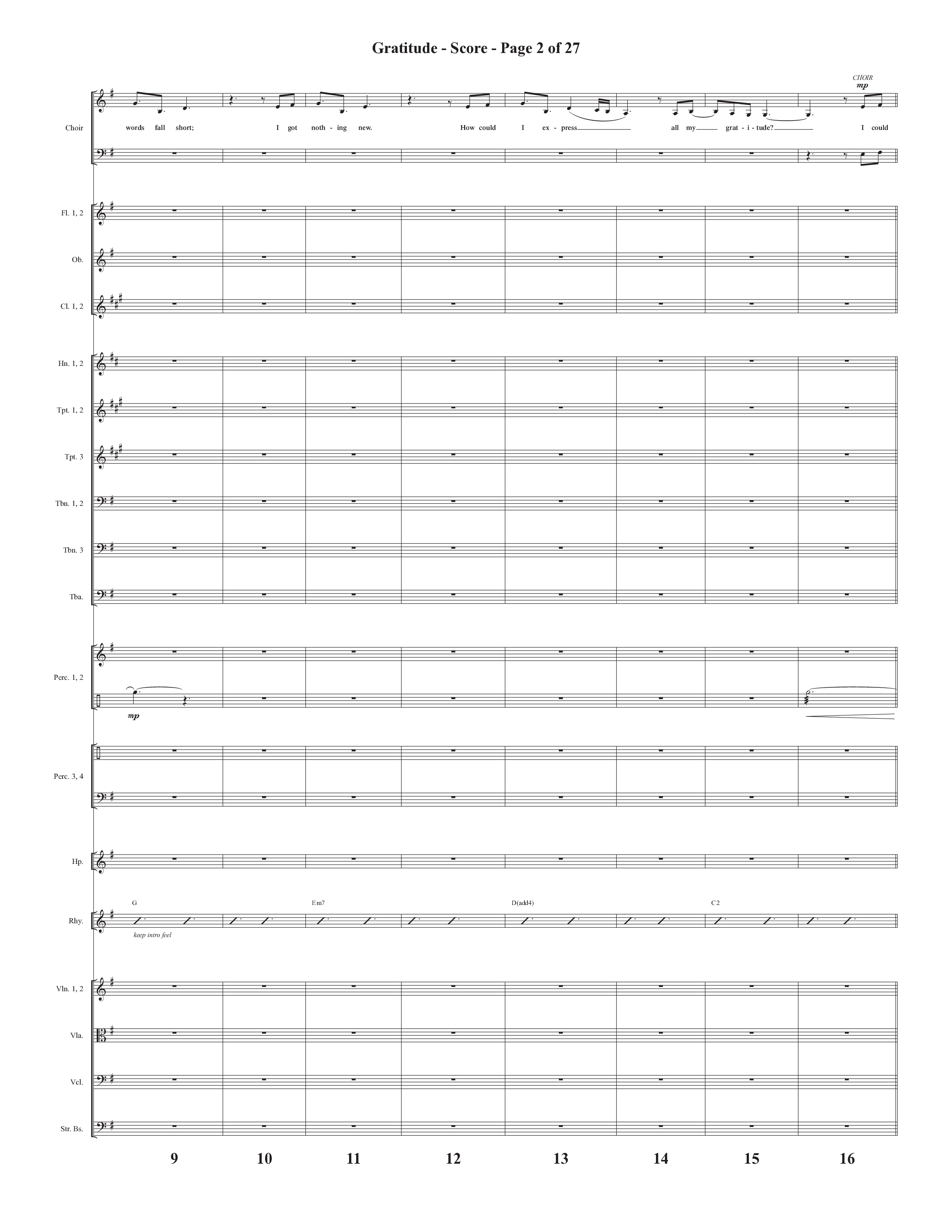 Gratitude (Choral Anthem SATB) Orchestration (Semsen Music / Arr. John Bolin / Orch. Cliff Duren)