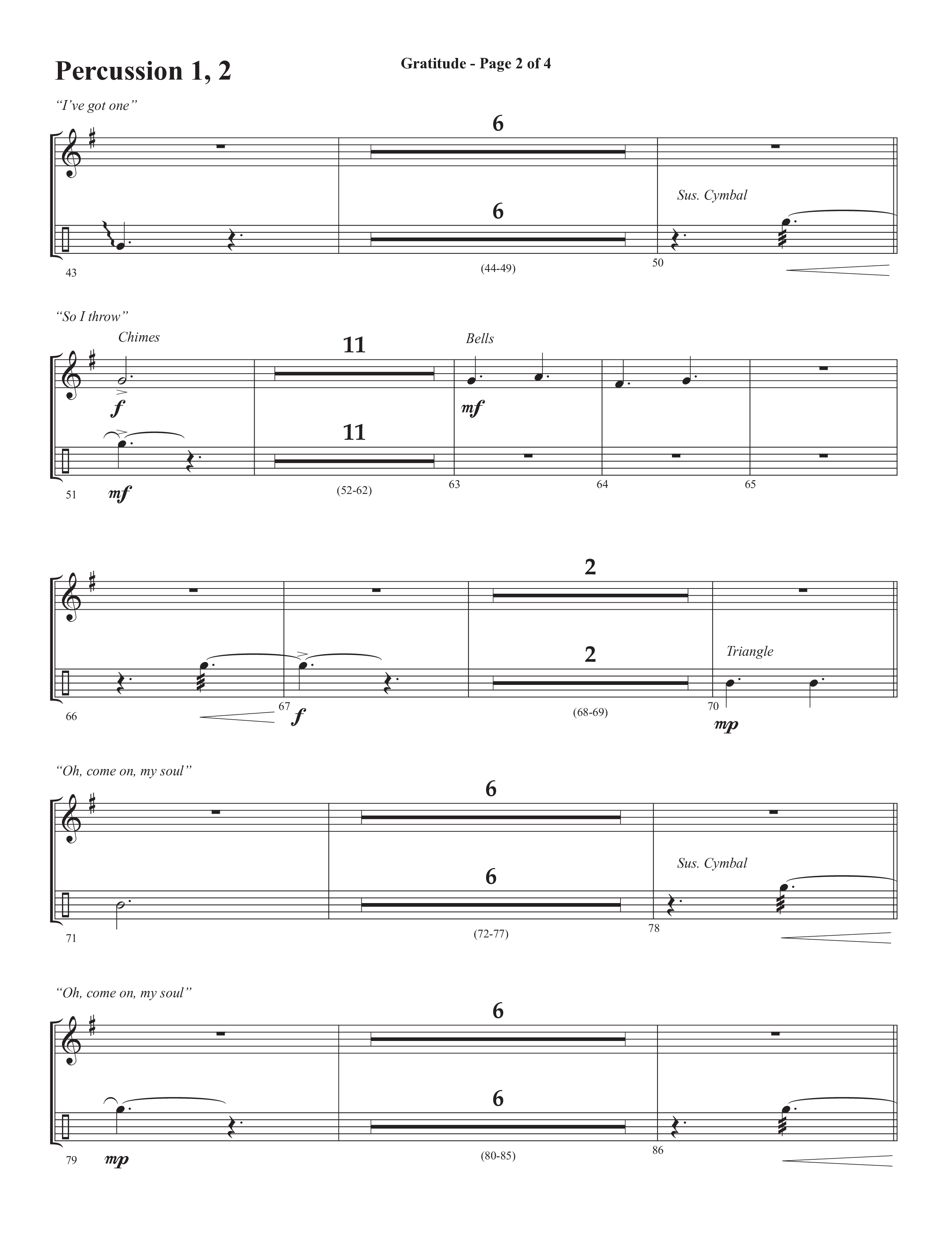Gratitude (Choral Anthem SATB) Percussion 1/2 (Semsen Music / Arr. John Bolin / Orch. Cliff Duren)