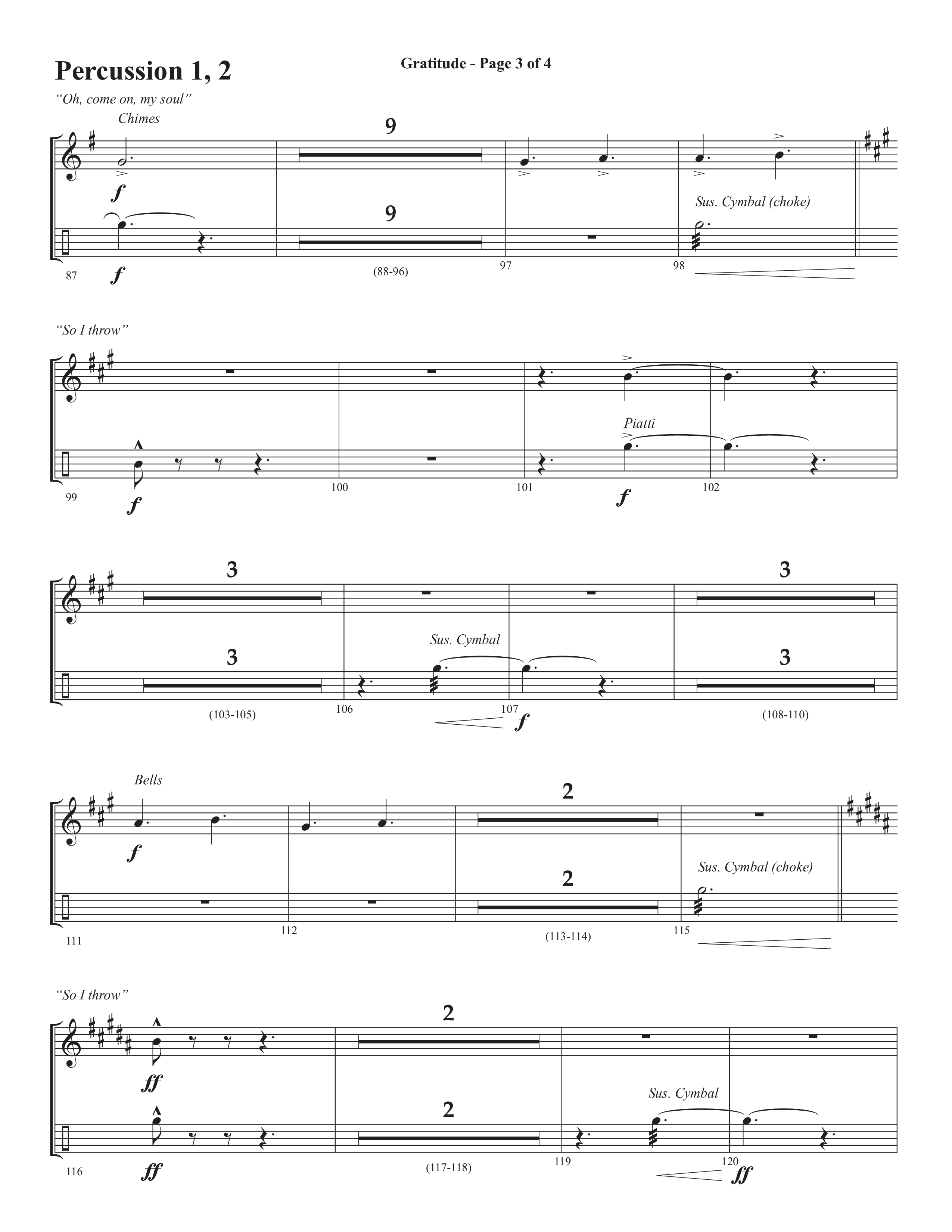 Gratitude (Choral Anthem SATB) Percussion 1/2 (Semsen Music / Arr. John Bolin / Orch. Cliff Duren)