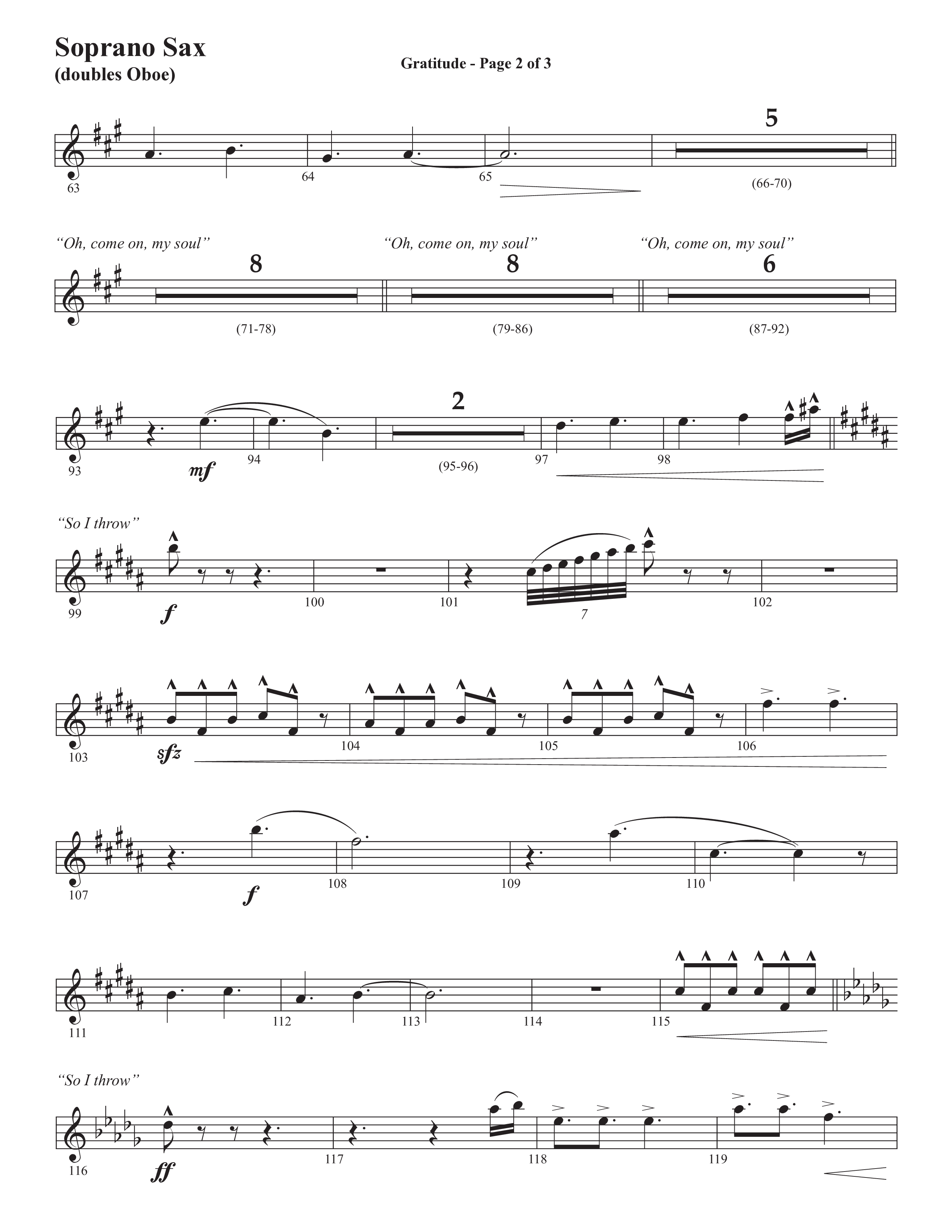 Gratitude (Choral Anthem SATB) Soprano Sax (Semsen Music / Arr. John Bolin / Orch. Cliff Duren)