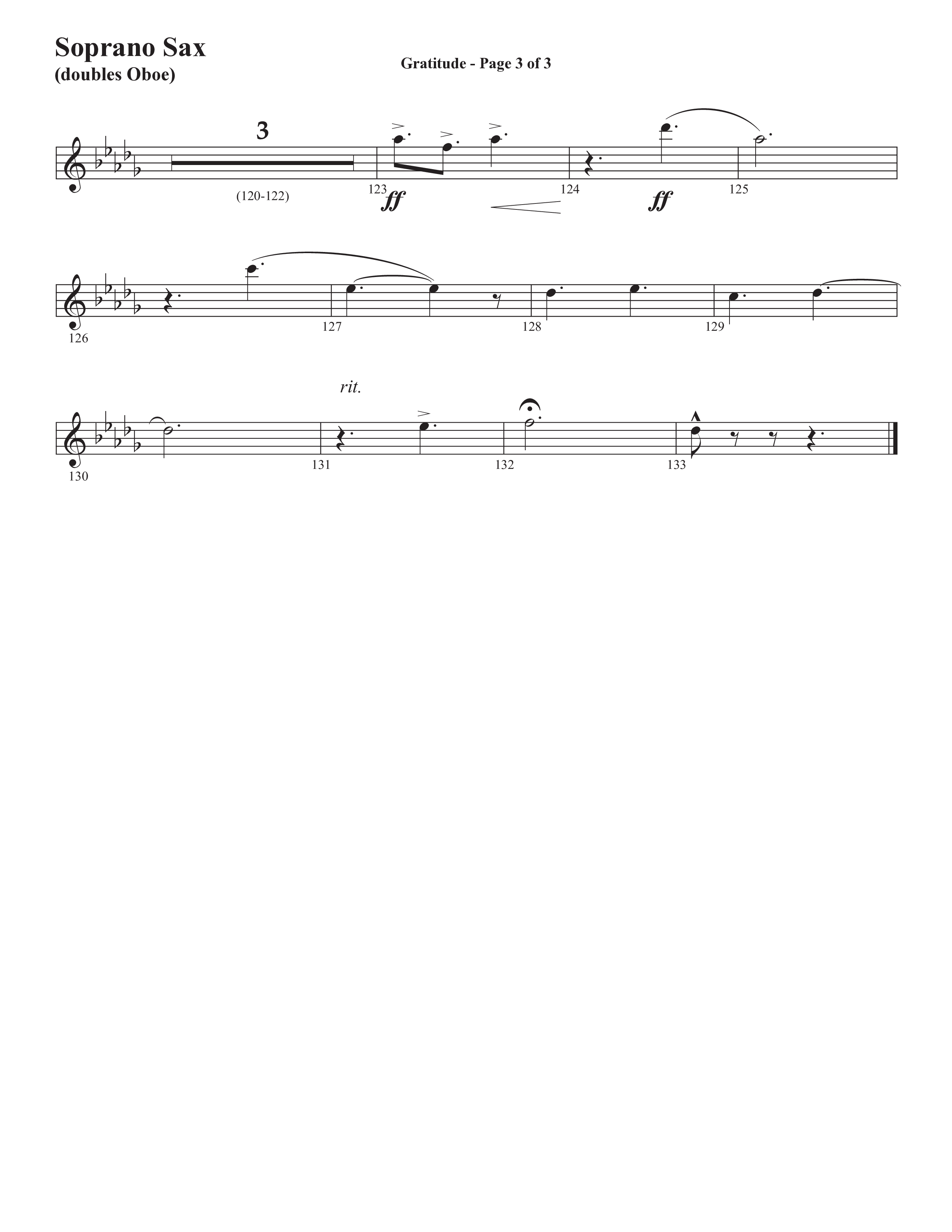 Gratitude (Choral Anthem SATB) Soprano Sax (Semsen Music / Arr. John Bolin / Orch. Cliff Duren)