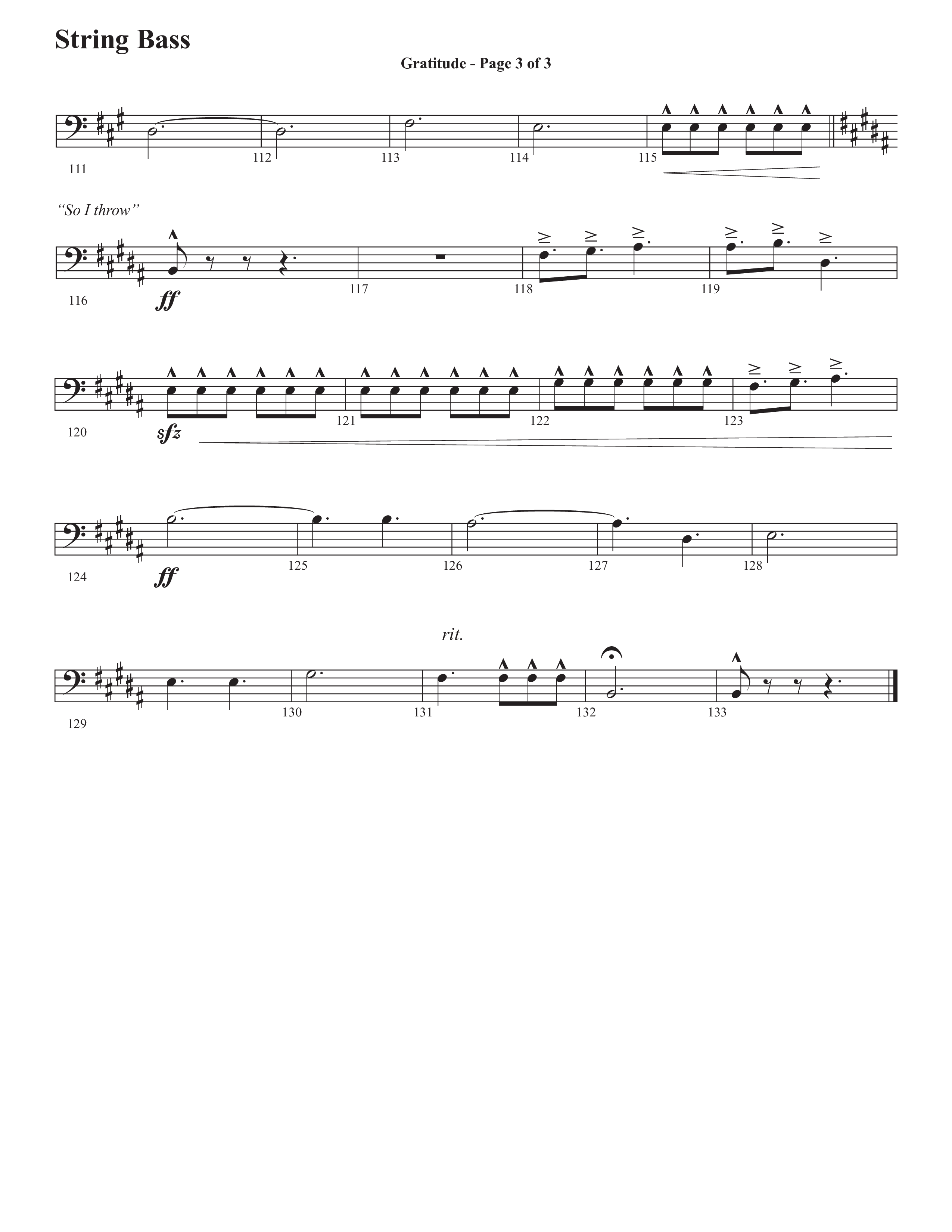 Gratitude (Choral Anthem SATB) String Bass (Semsen Music / Arr. John Bolin / Orch. Cliff Duren)