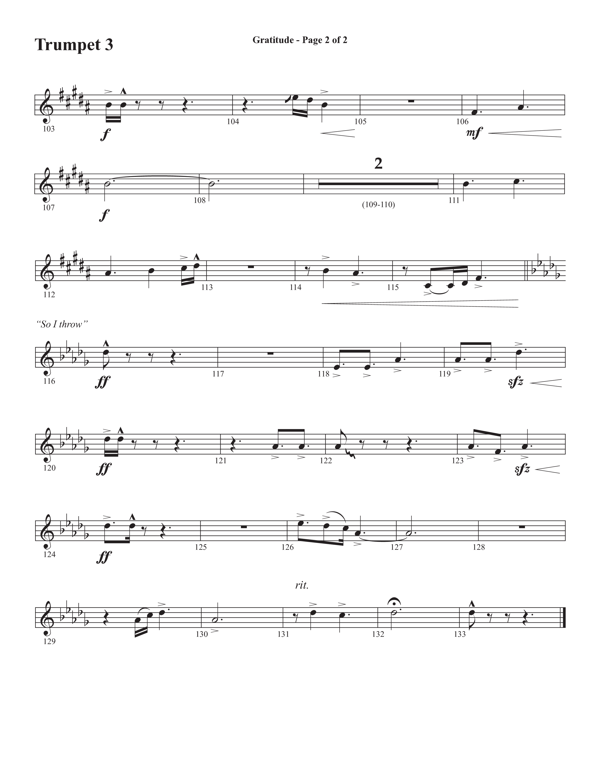 Gratitude (Choral Anthem SATB) Trumpet 3 (Semsen Music / Arr. John Bolin / Orch. Cliff Duren)