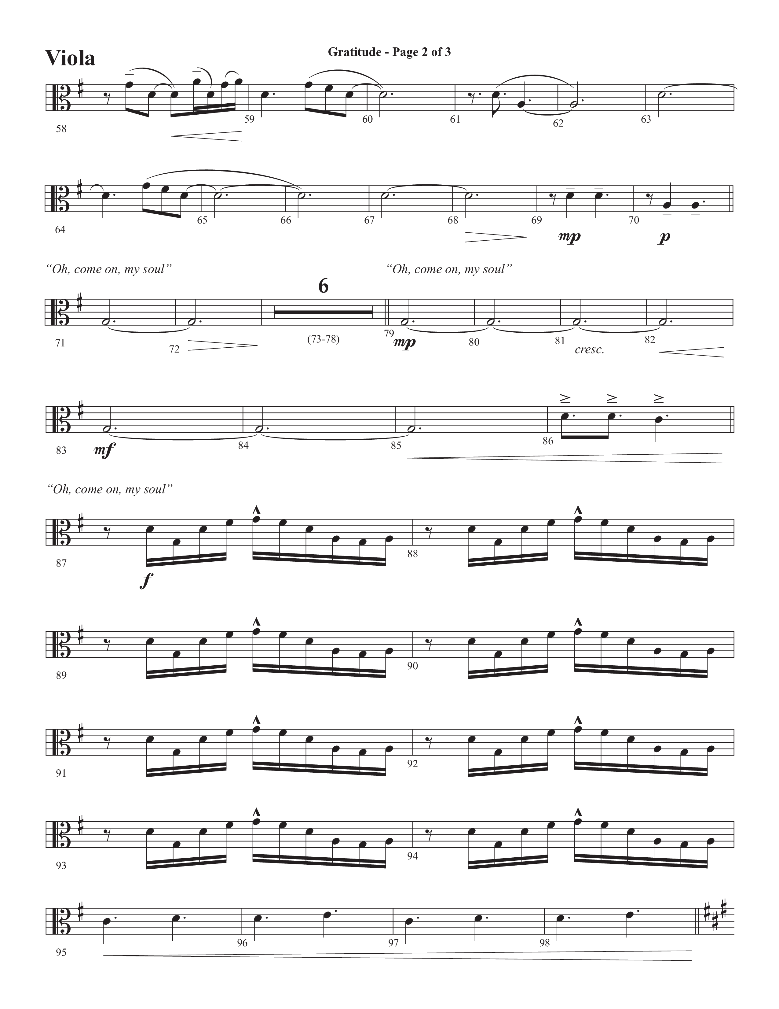 Gratitude (Choral Anthem SATB) Viola (Semsen Music / Arr. John Bolin / Orch. Cliff Duren)