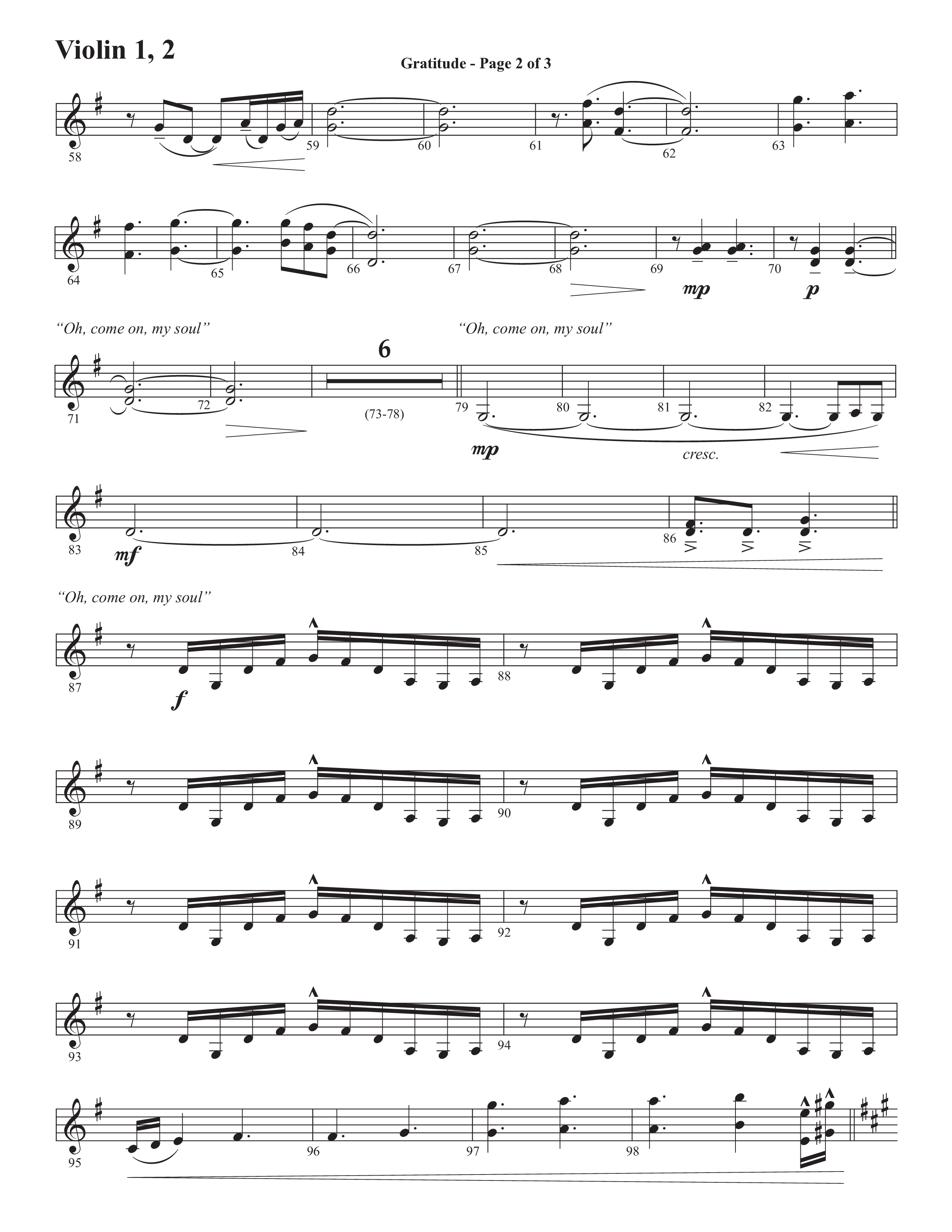 Gratitude (Choral Anthem SATB) Violin 1/2 (Semsen Music / Arr. John Bolin / Orch. Cliff Duren)