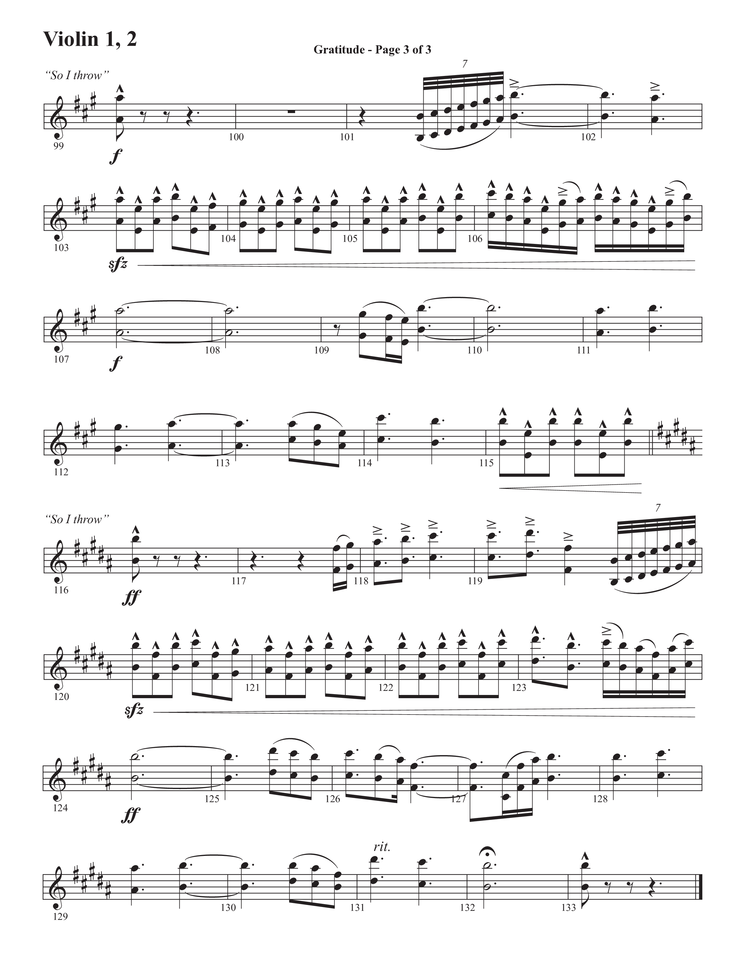 Gratitude (Choral Anthem SATB) Violin 1/2 (Semsen Music / Arr. John Bolin / Orch. Cliff Duren)