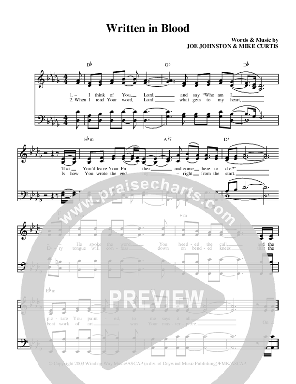 Written In Blood Lead Sheet (Brian Free & Assurance)