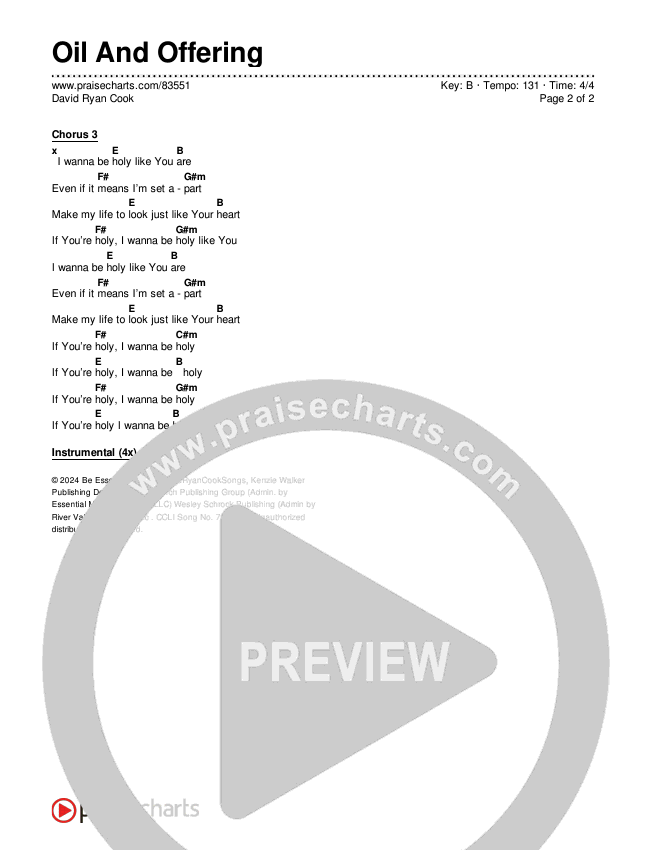 Oil And Offering Chords & Lyrics (David Ryan Cook)