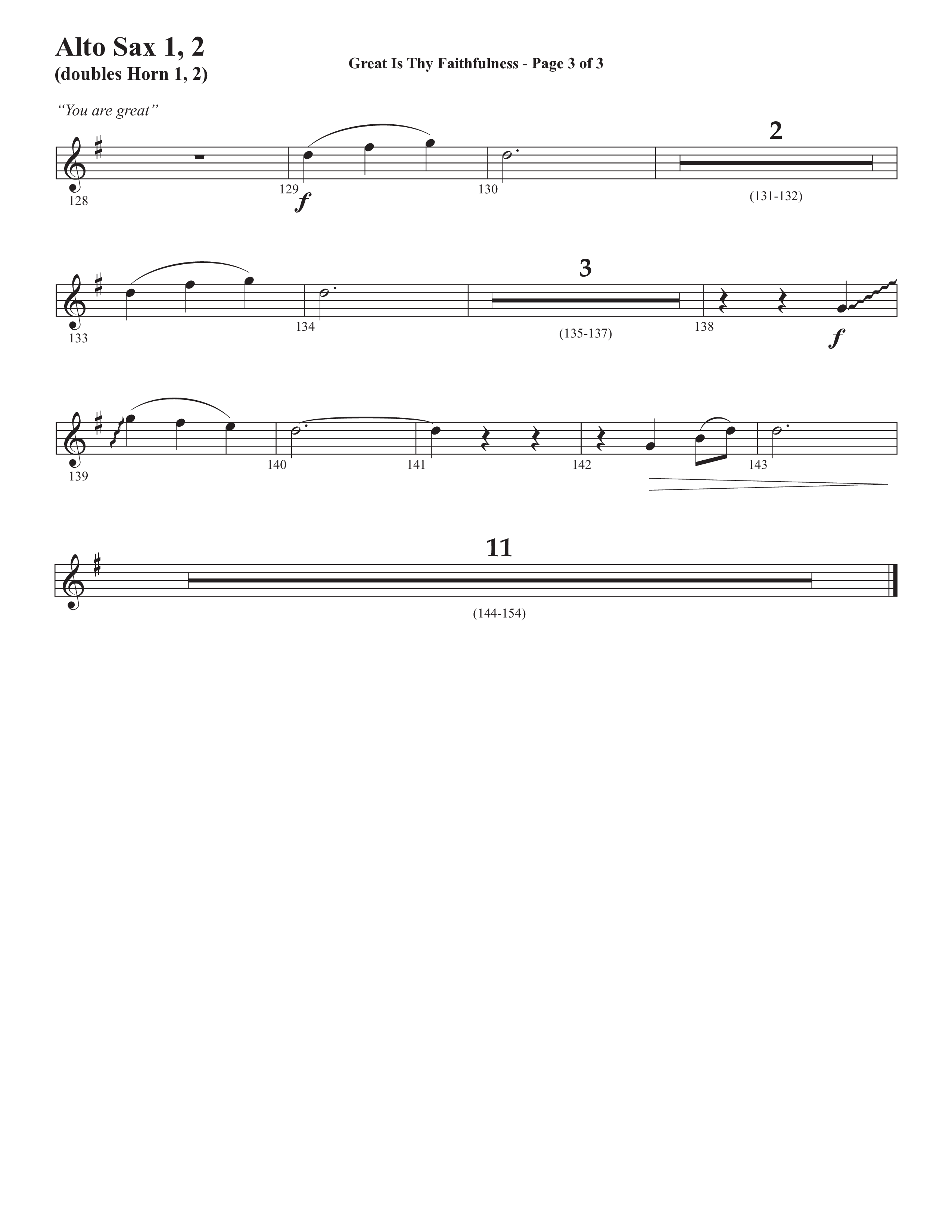 Great Is Thy Faithfulness (You Are Great) (Choral Anthem SATB) Alto Sax 1/2 (Semsen Music / Arr. John Bolin / Orch. David Shipps)