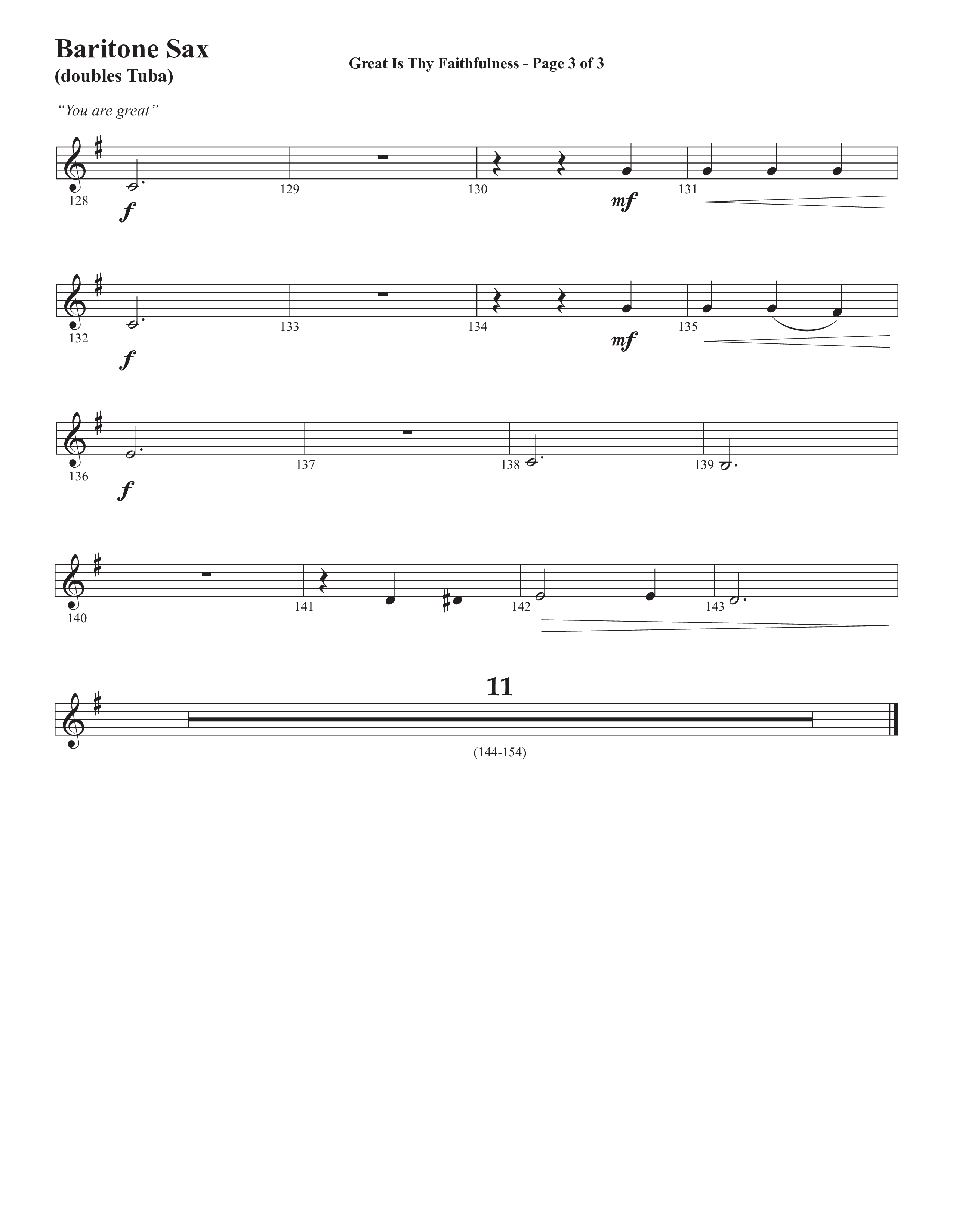 Great Is Thy Faithfulness (You Are Great) (Choral Anthem SATB) Bari Sax (Semsen Music / Arr. John Bolin / Orch. David Shipps)